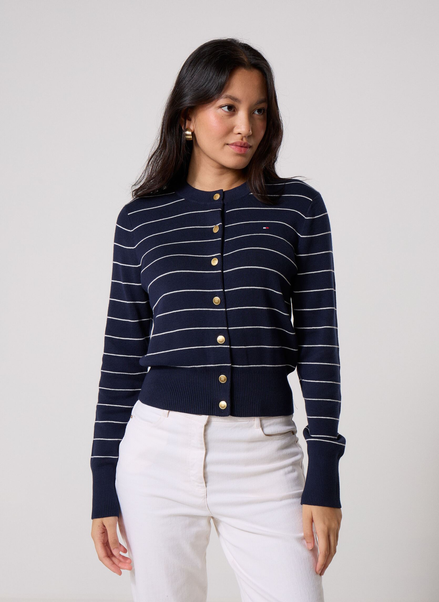 Vesten Full Needle Stitch Cardigan dames blauw Tommy Hilfiger Vesten Full Needle Stitch Cardigan dames blauw Fine Stp Dark Night Navy/ Ivor