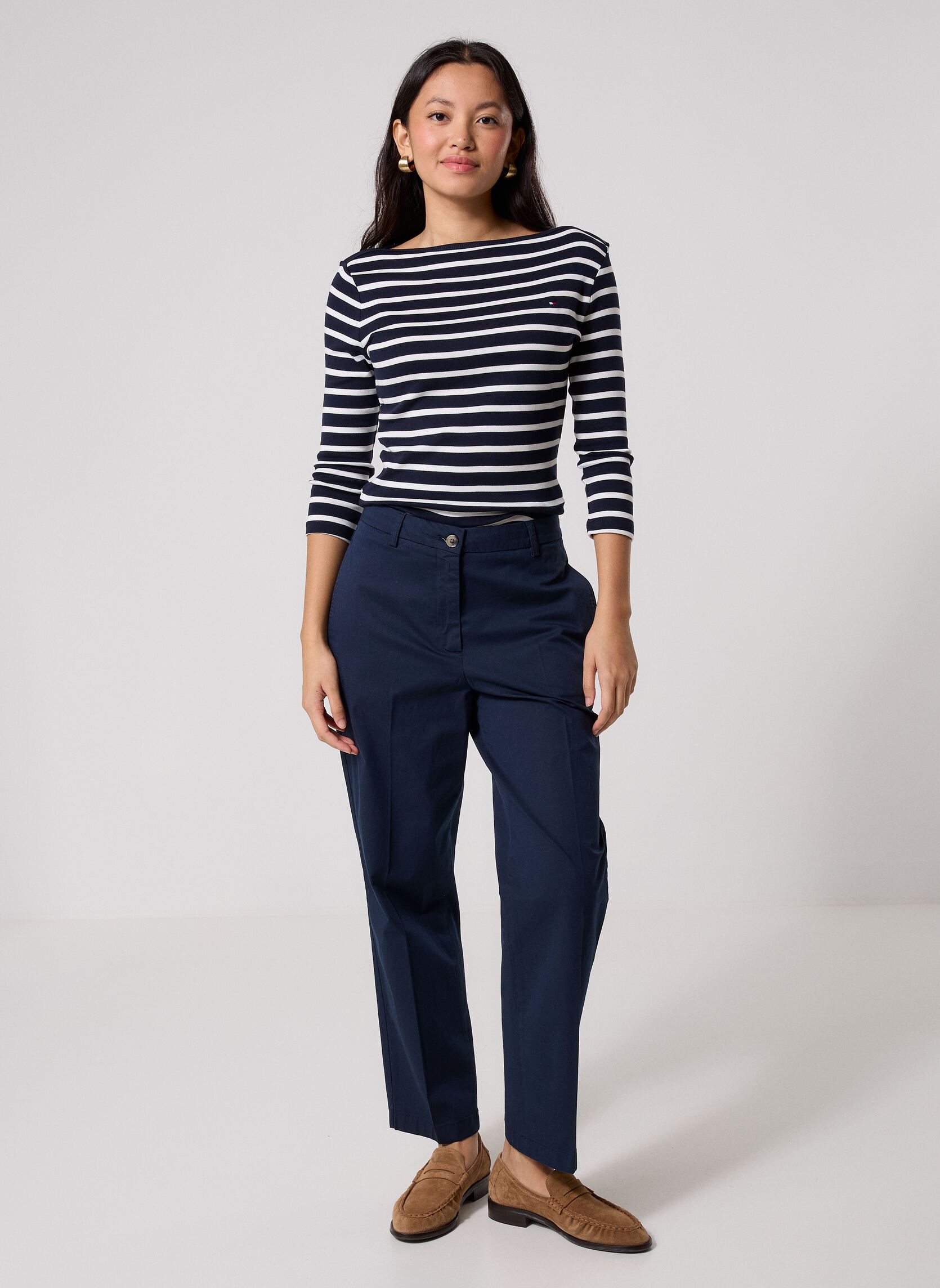 Rechte broeken Cotton Slim Straight Chino dames blauw Tommy Hilfiger Rechte broeken Cotton Slim Straight Chino dames blauw Dark Night Navy