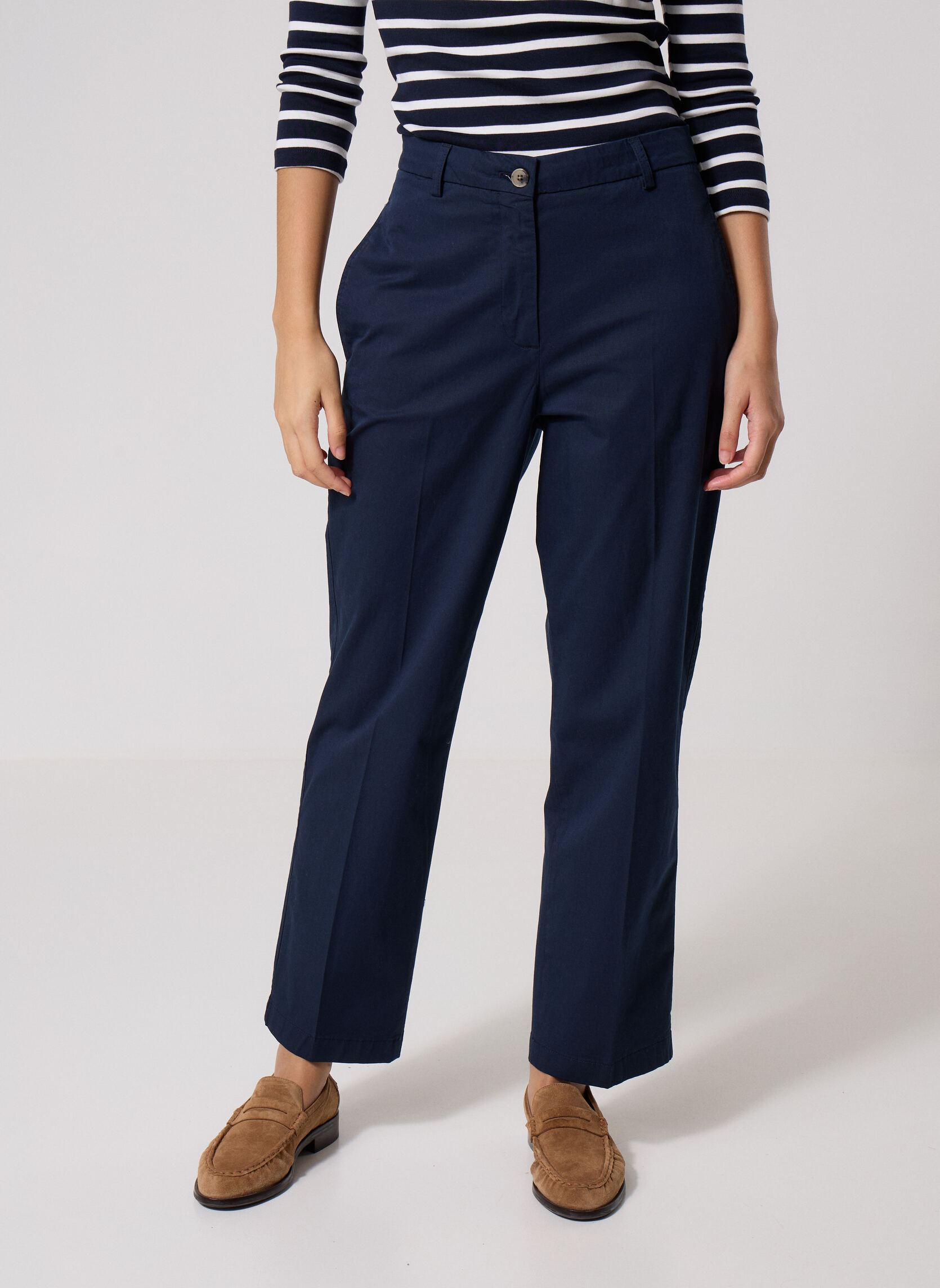 Rechte broeken Cotton Slim Straight Chino dames blauw Tommy Hilfiger Rechte broeken Cotton Slim Straight Chino dames blauw Dark Night Navy