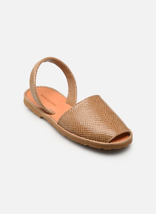 Minorquines Sandales plates Avarca Cuir Lezard femme marron