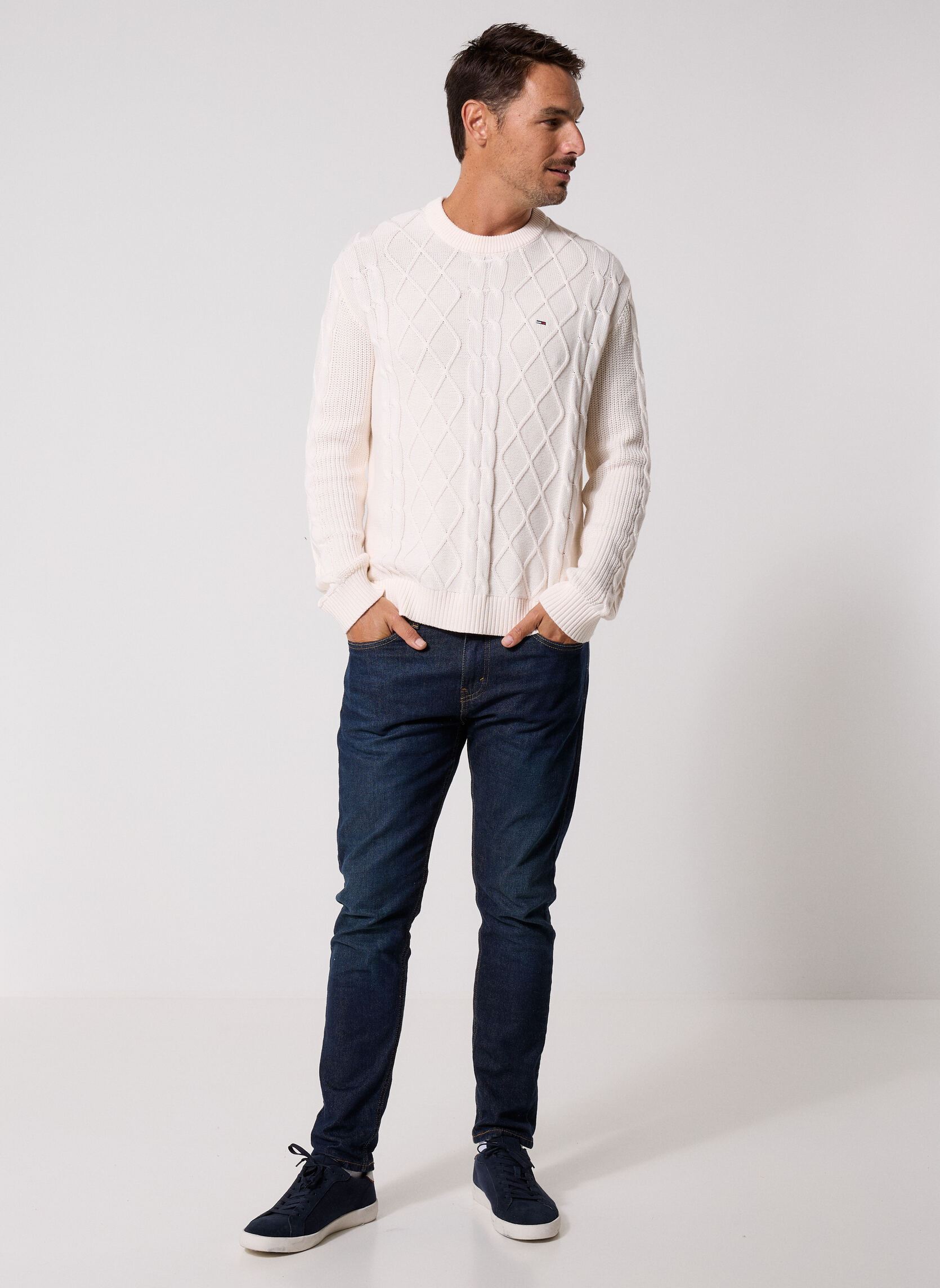 Pulls Tjm Reg Cable Knit S homme blanc Tommy Jeans Pulls Tjm Reg Cable Knit S homme blanc OFF WHITE