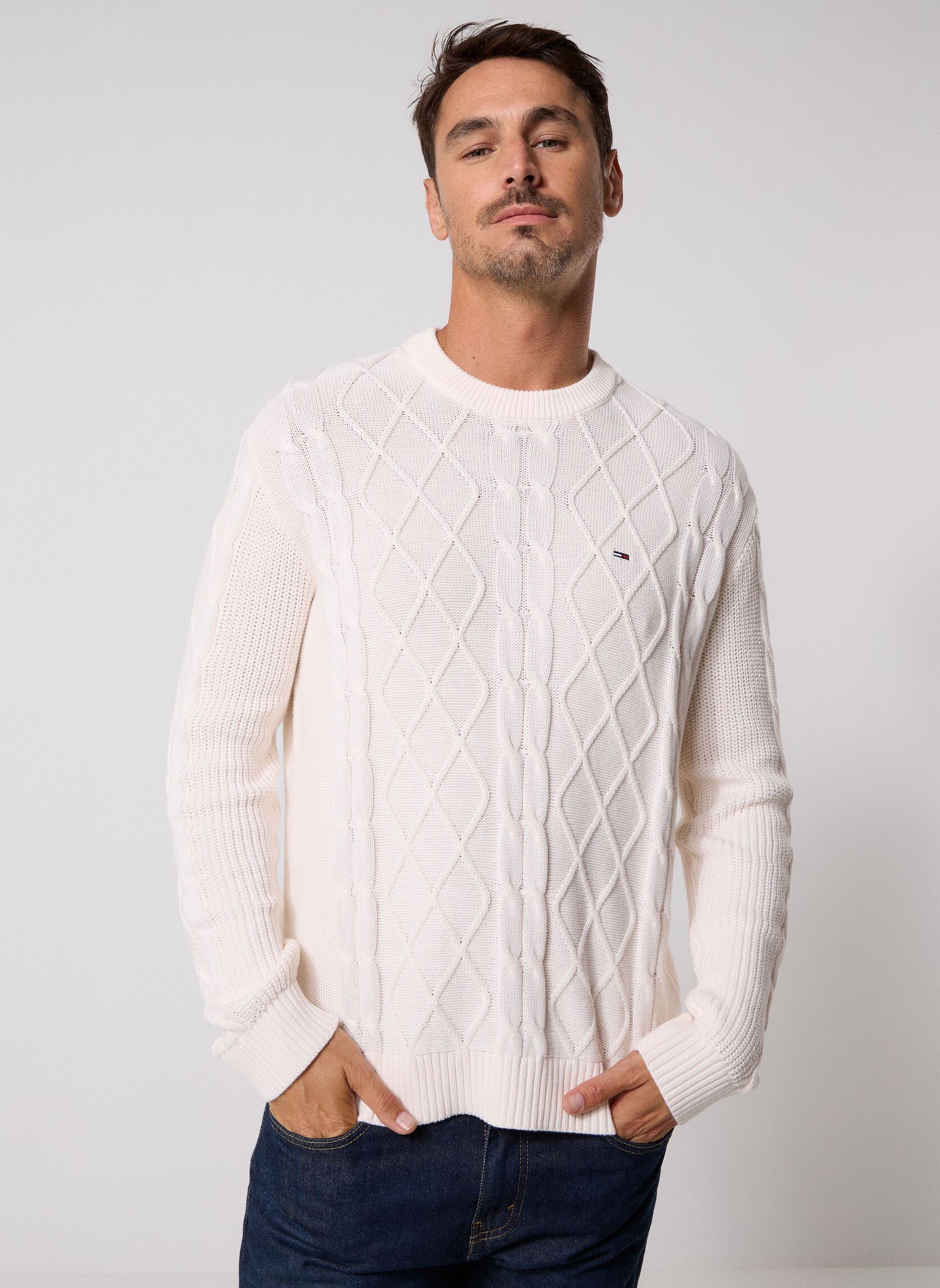 Pulls Tjm Reg Cable Knit S homme blanc Tommy Jeans Pulls Tjm Reg Cable Knit S homme blanc OFF WHITE