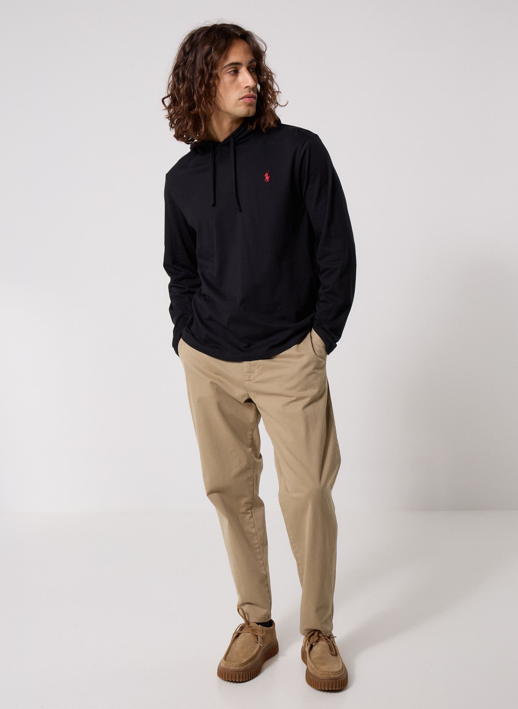 Tee-shirts T-shirt manches longues léger à capuche homme noir Polo Ralph Lauren Tee-shirts T-shirt manches longues léger à capuche homme noir Polo Black/C3870