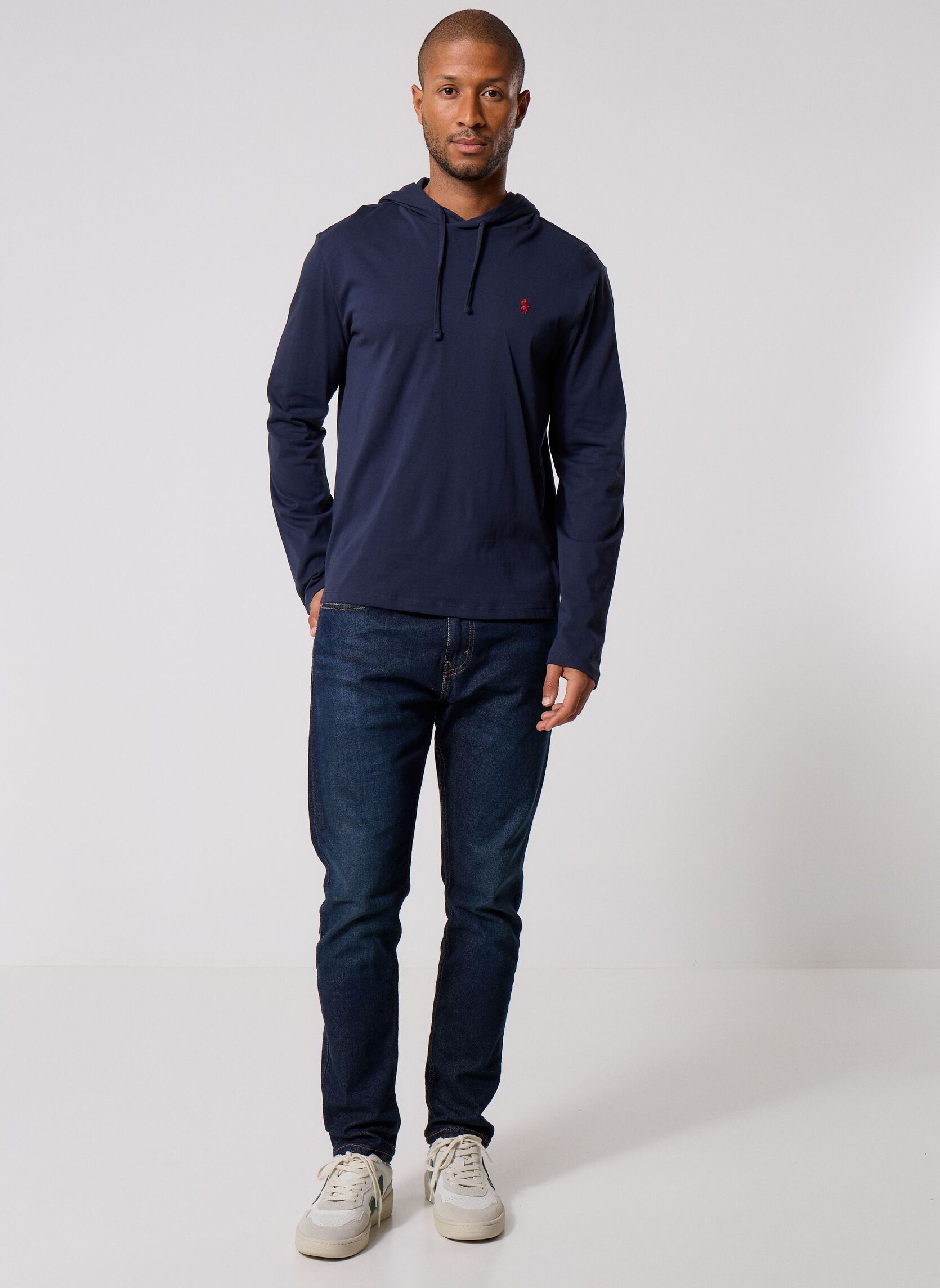 Tee-shirts T-shirt manches longues léger à capuche homme bleu Polo Ralph Lauren Tee-shirts T-shirt manches longues léger à capuche homme bleu Ink/C3870