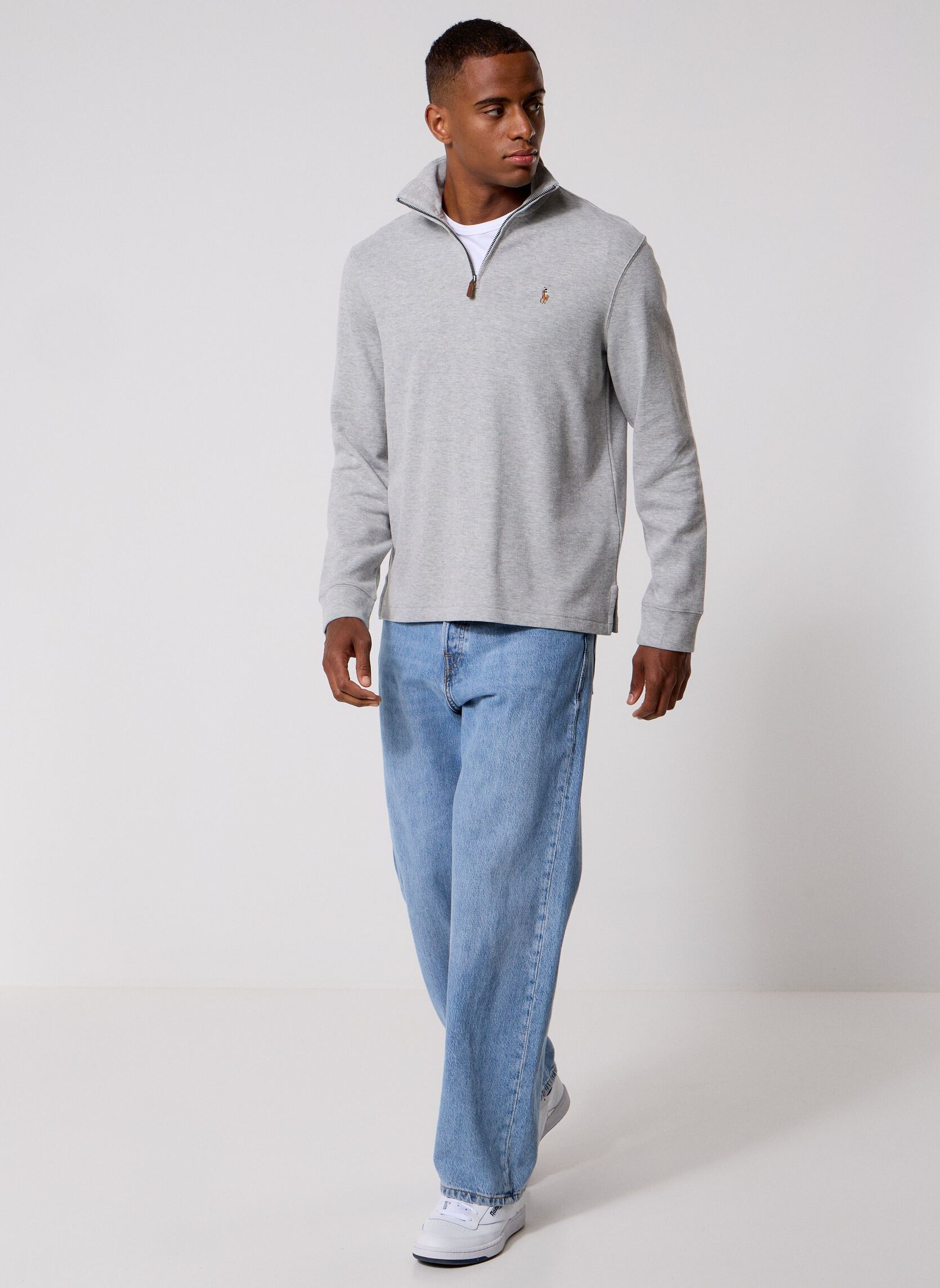 Pulls Pull demi-zippé en coton 710P07411 homme gris Polo Ralph Lauren Pulls Pull demi-zippé en coton 710P07411 homme gris Andover Heather