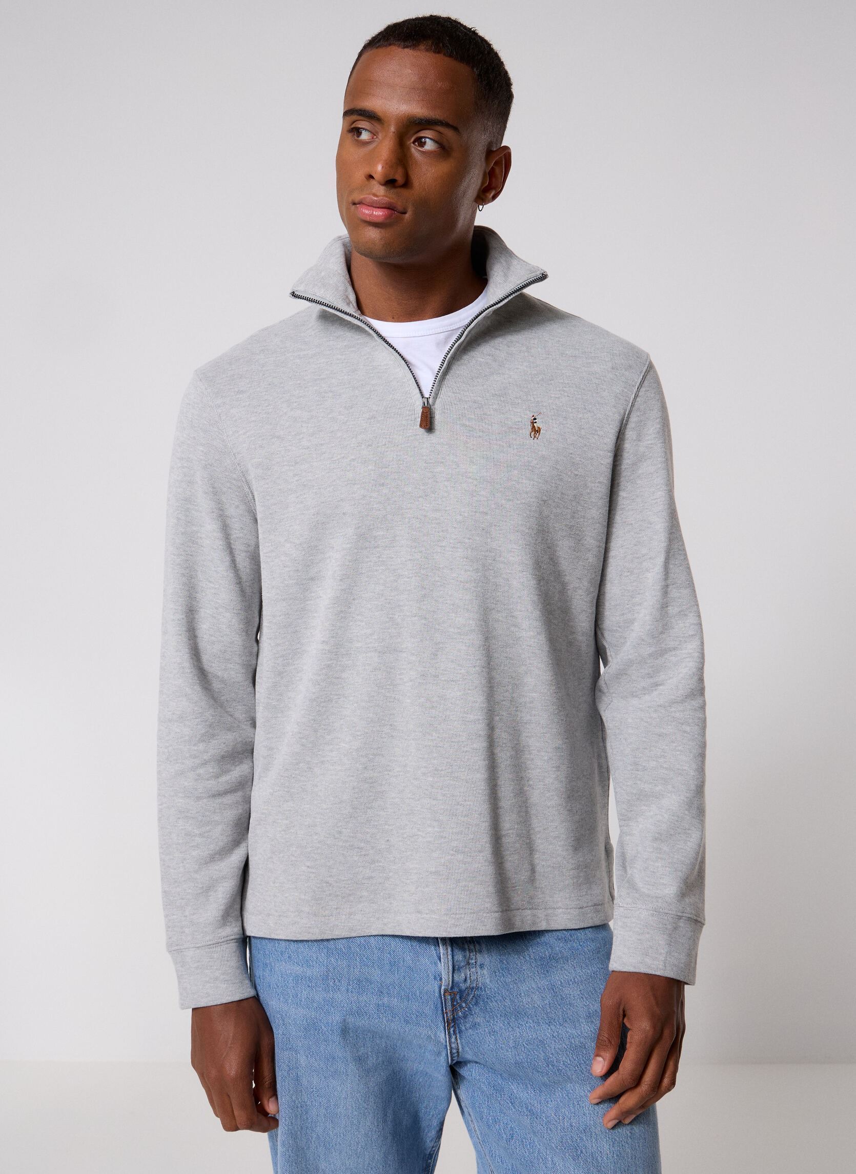 Pulls Pull demi-zippé en coton 710P07411 homme gris Polo Ralph Lauren Pulls Pull demi-zippé en coton 710P07411 homme gris Andover Heather