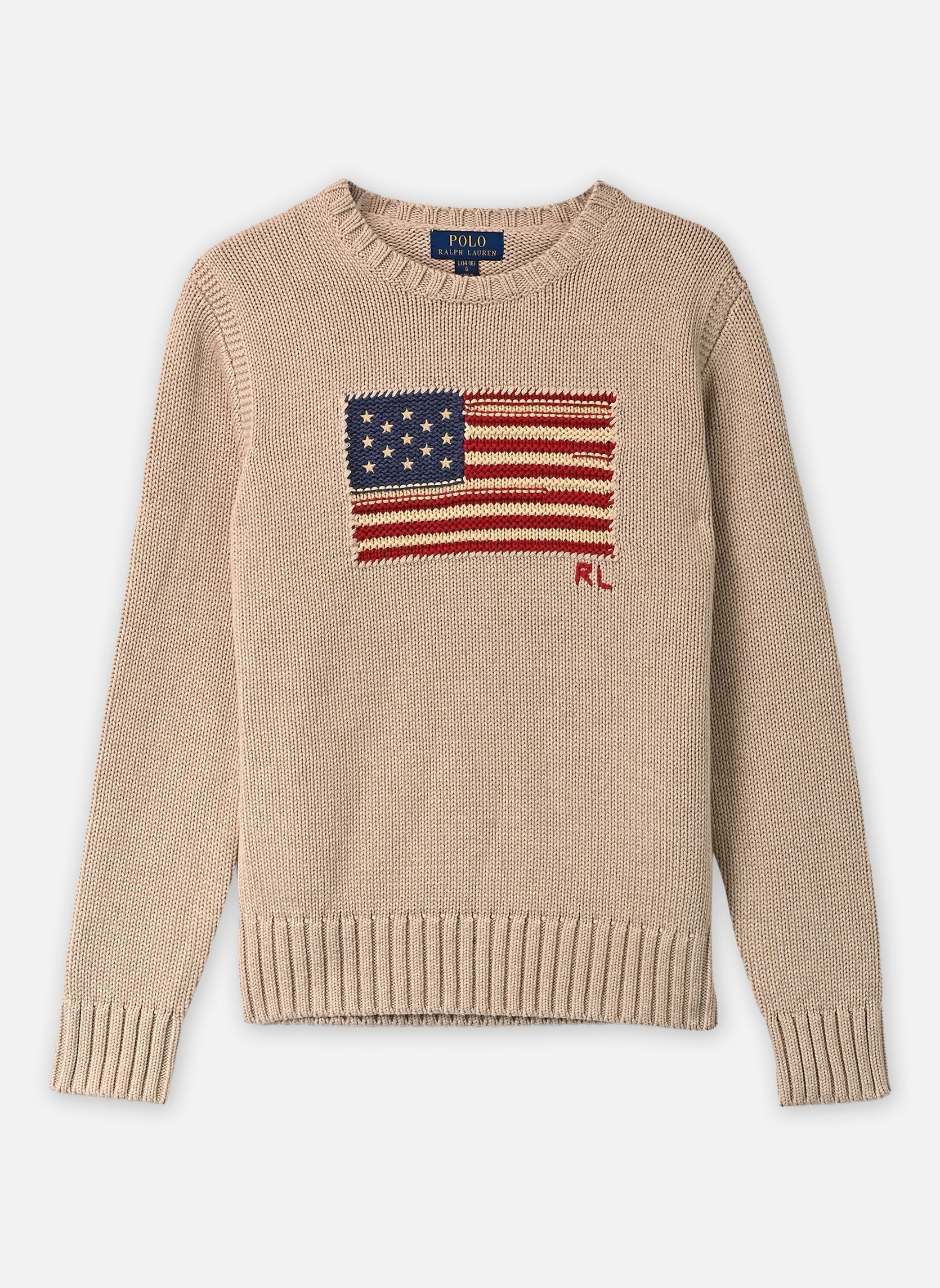 Pulls Pull drapeau emblématique 323B18575 garçon beige Polo Ralph Lauren Pulls Pull drapeau emblématique 323B18575 garçon beige OATMEAL MULTI