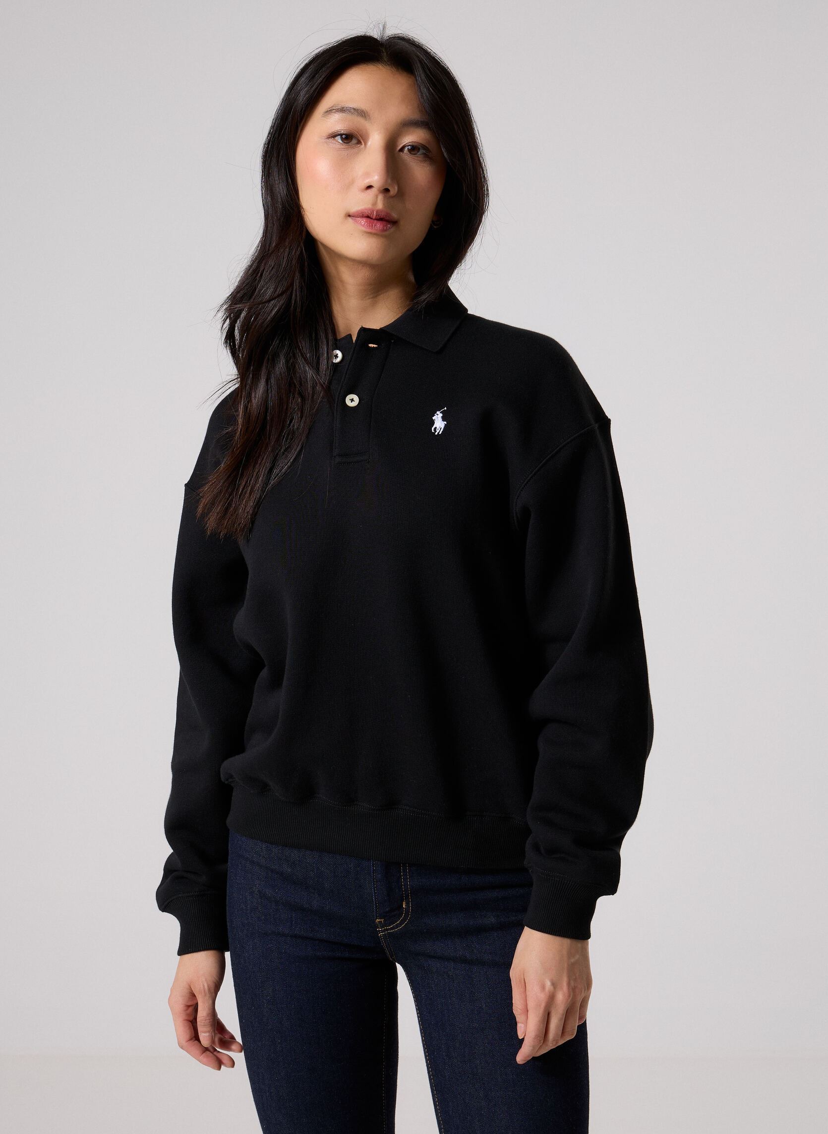Poloshirts Polo à manches longues en molleton damen schwarz Polo Ralph Lauren Poloshirts Polo à manches longues en molleton damen schwarz Polo black