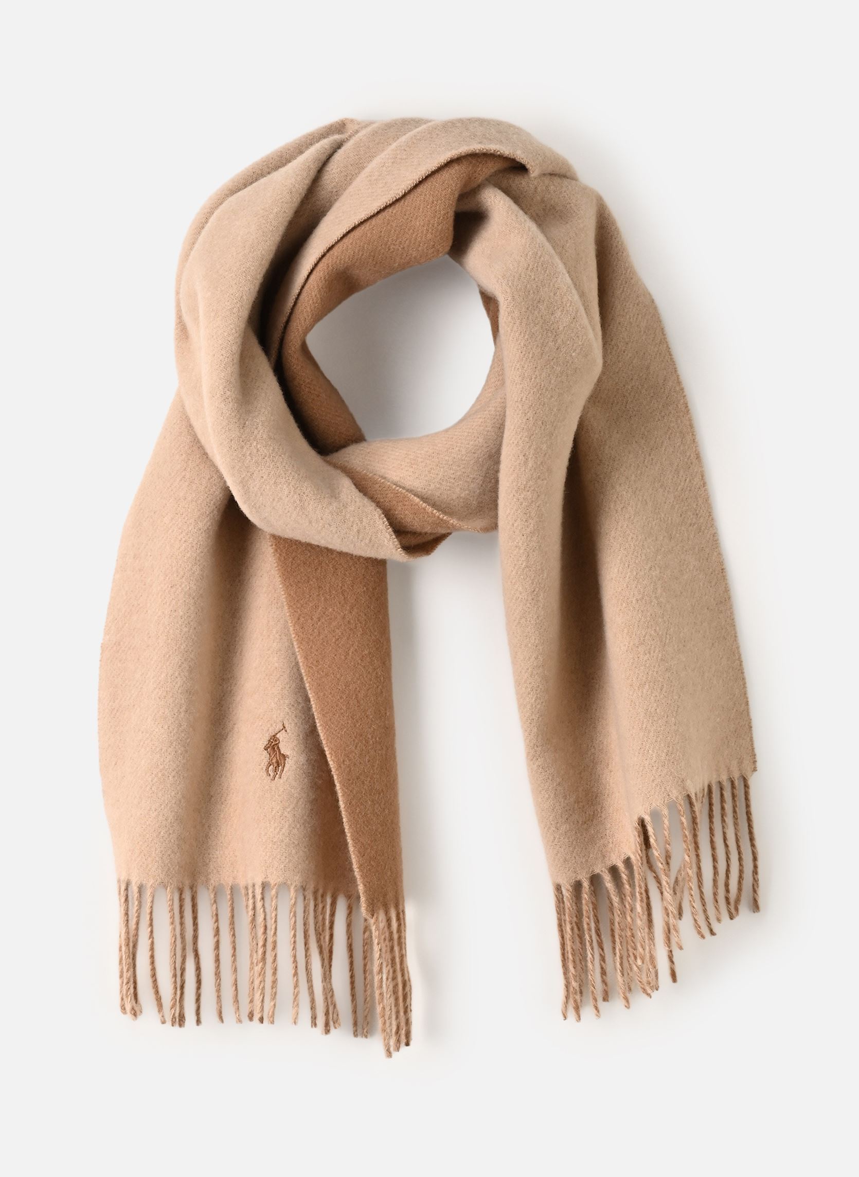 Echarpes Écharpe en laine à bordure frangée femme marron Polo Ralph Lauren Echarpes Écharpe en laine à bordure frangée femme marron CAMEL TONAL