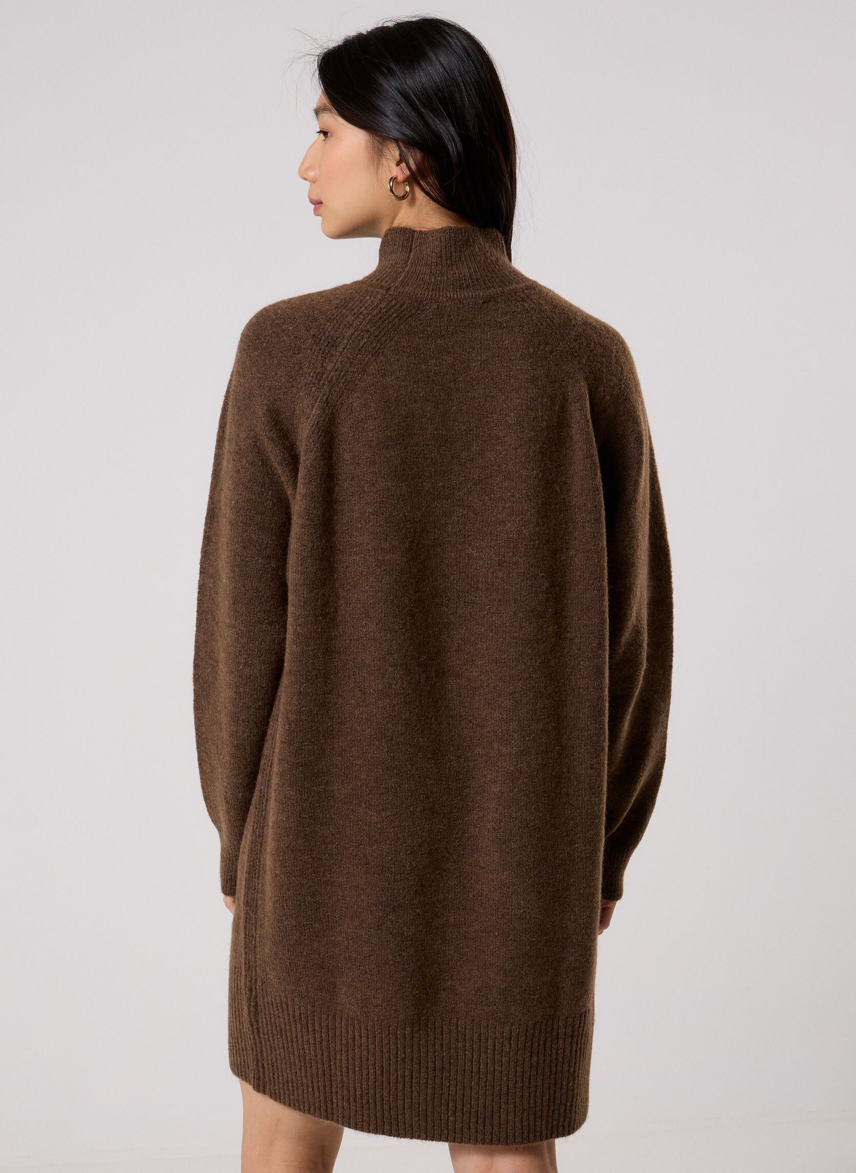 Gebreide jurk RPULCOL2 dames bruin MADE BY Gebreide jurk RPULCOL2 dames bruin MELANGE CHESNUT