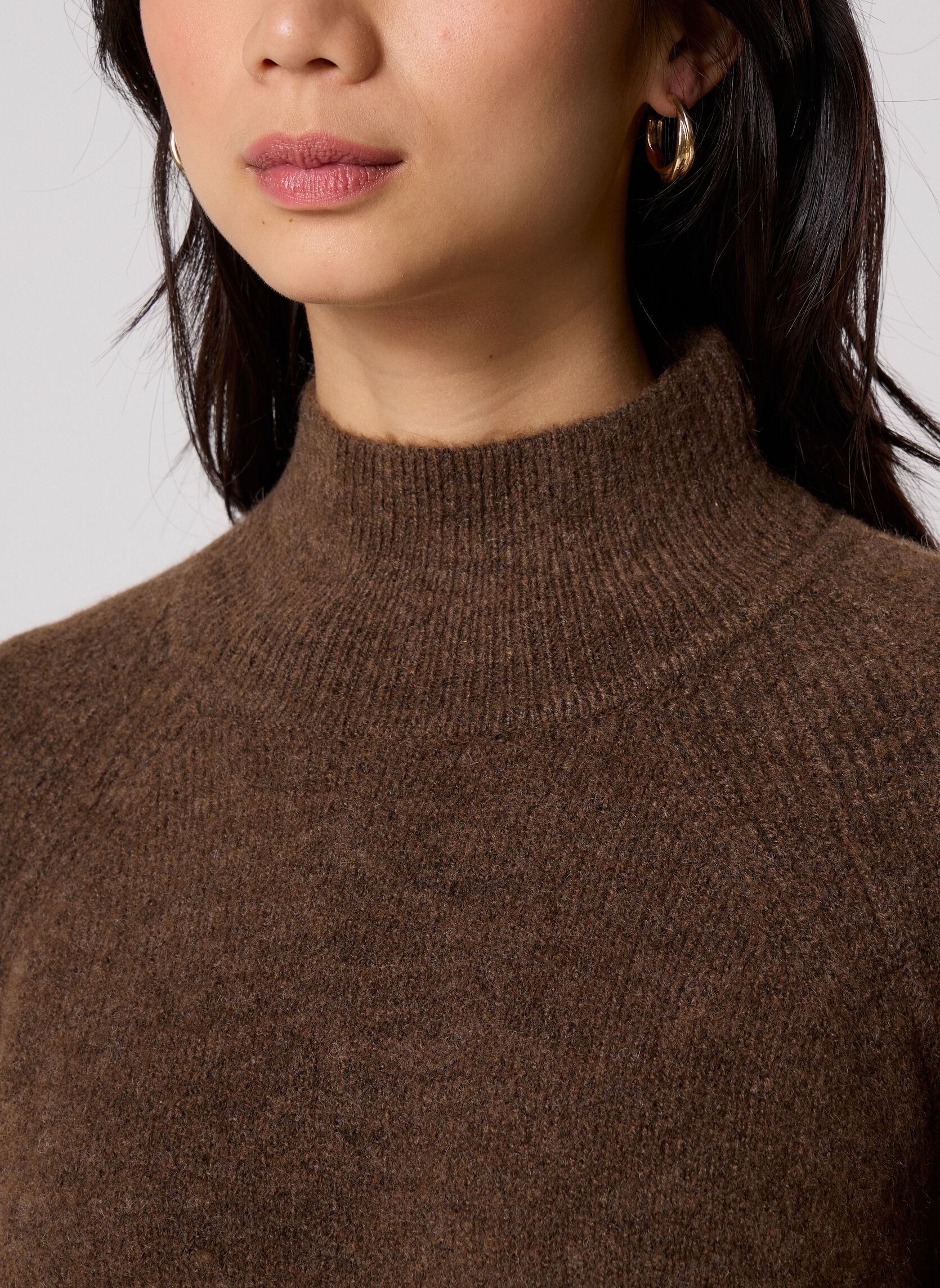 Gebreide jurk RPULCOL2 dames bruin MADE BY Gebreide jurk RPULCOL2 dames bruin MELANGE CHESNUT