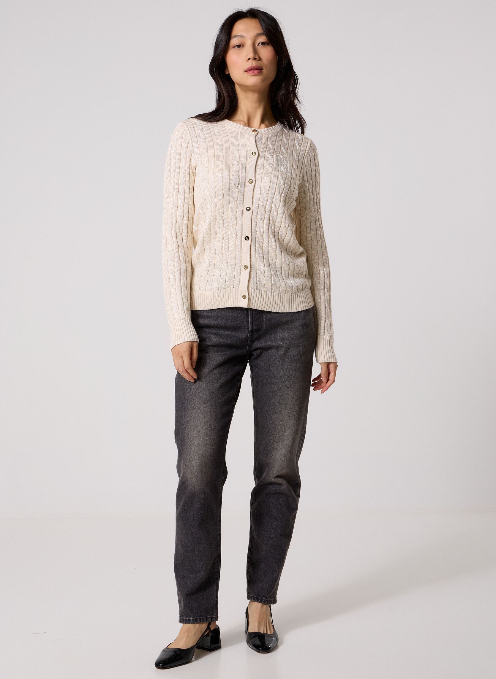 Strickjacken und Westen Cardigan en coton torsadé 200P14040 damen beige Lauren Ralph Lauren Strickjacken und Westen Cardigan en coton torsadé 200P14040 damen beige MASCARPONE CREAM
