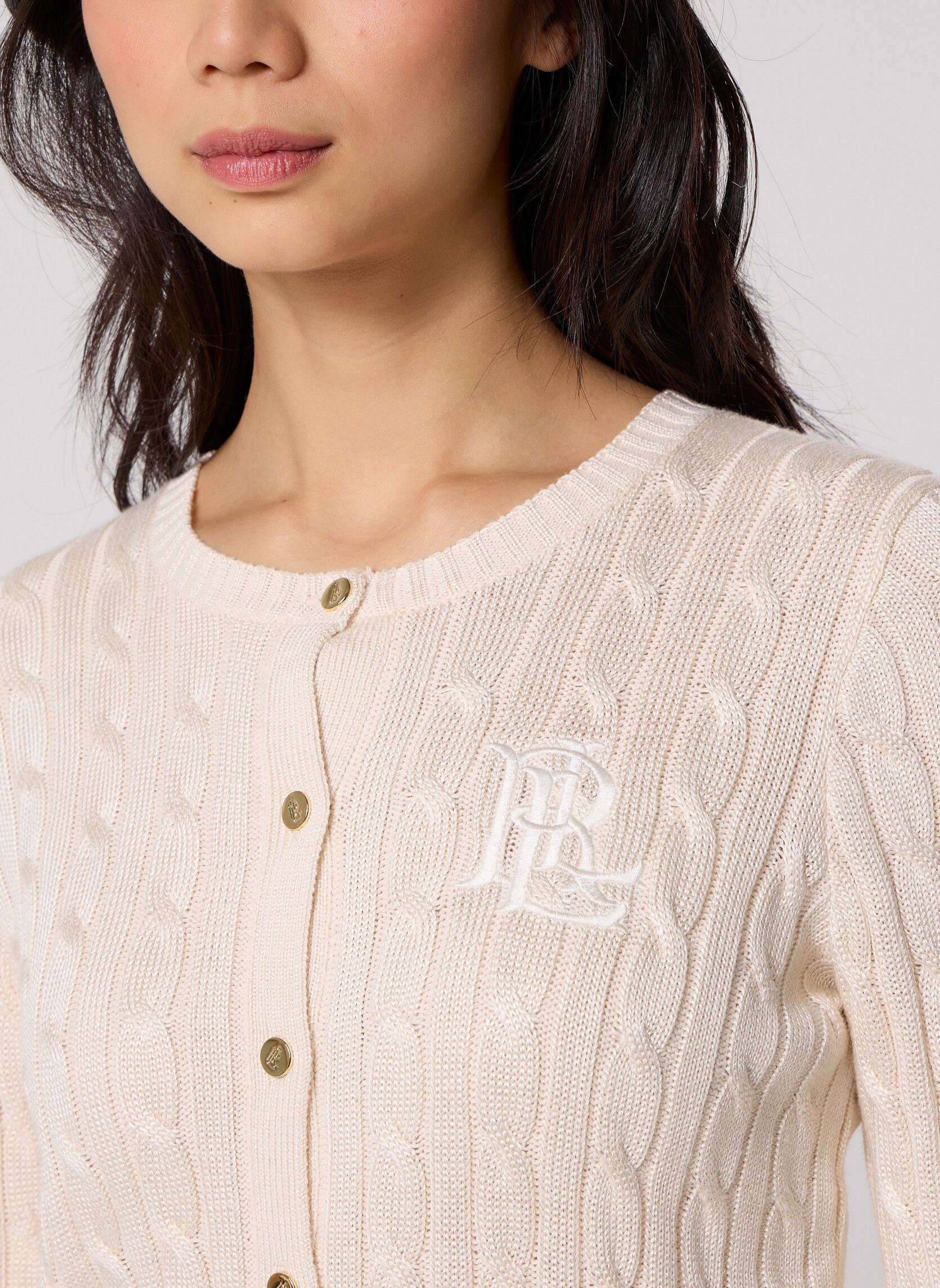 Strickjacken und Westen Cardigan en coton torsadé 200P14040 damen beige Lauren Ralph Lauren Strickjacken und Westen Cardigan en coton torsadé 200P14040 damen beige MASCARPONE CREAM