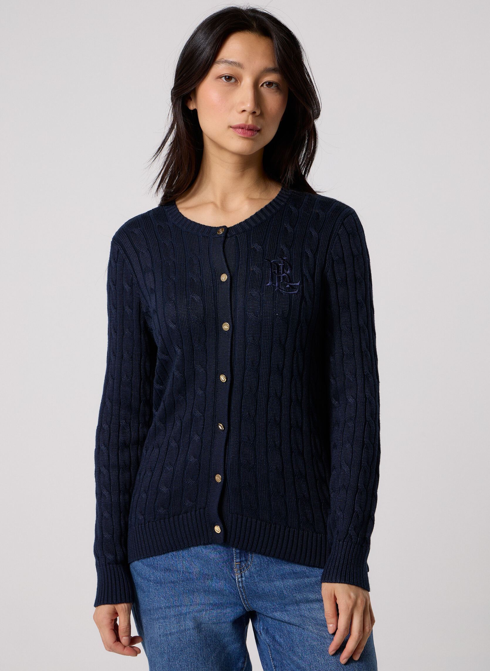 Strickjacken und Westen Cardigan en coton torsadé 200P14040 damen marineblau Lauren Ralph Lauren Strickjacken und Westen Cardigan en coton torsadé 200P14040 damen marineblau LAUREN NAVY