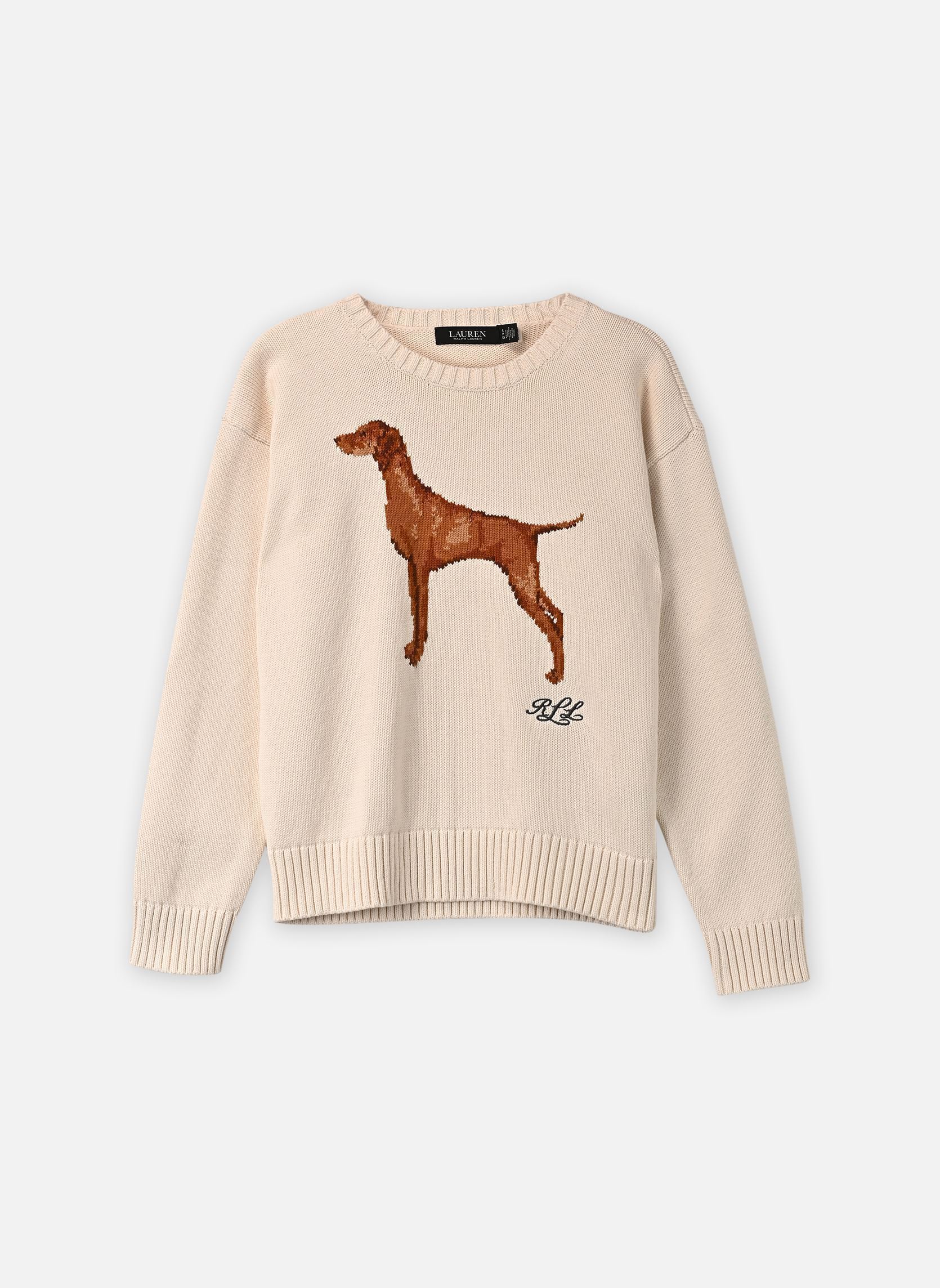 Pulls Pull en coton avec chien en intarsia femme beige Lauren Ralph Lauren Pulls Pull en coton avec chien en intarsia femme beige MASCARPONE CREAM MULTI