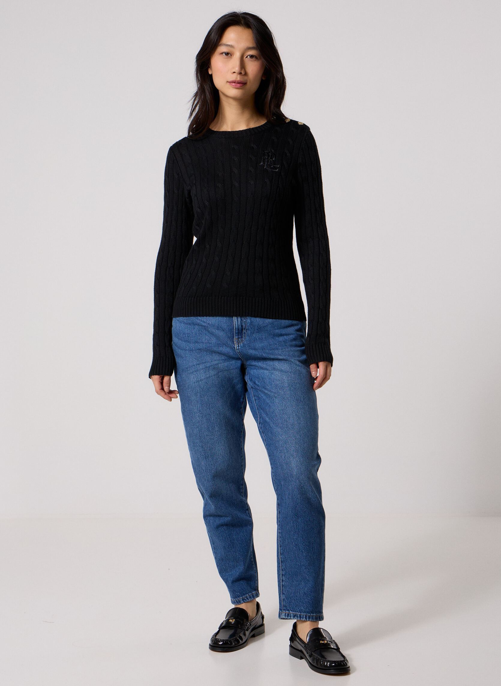 Pullover Pull en coton torsadé manches longues damen schwarz Lauren Ralph Lauren Pullover Pull en coton torsadé manches longues damen schwarz BLACK