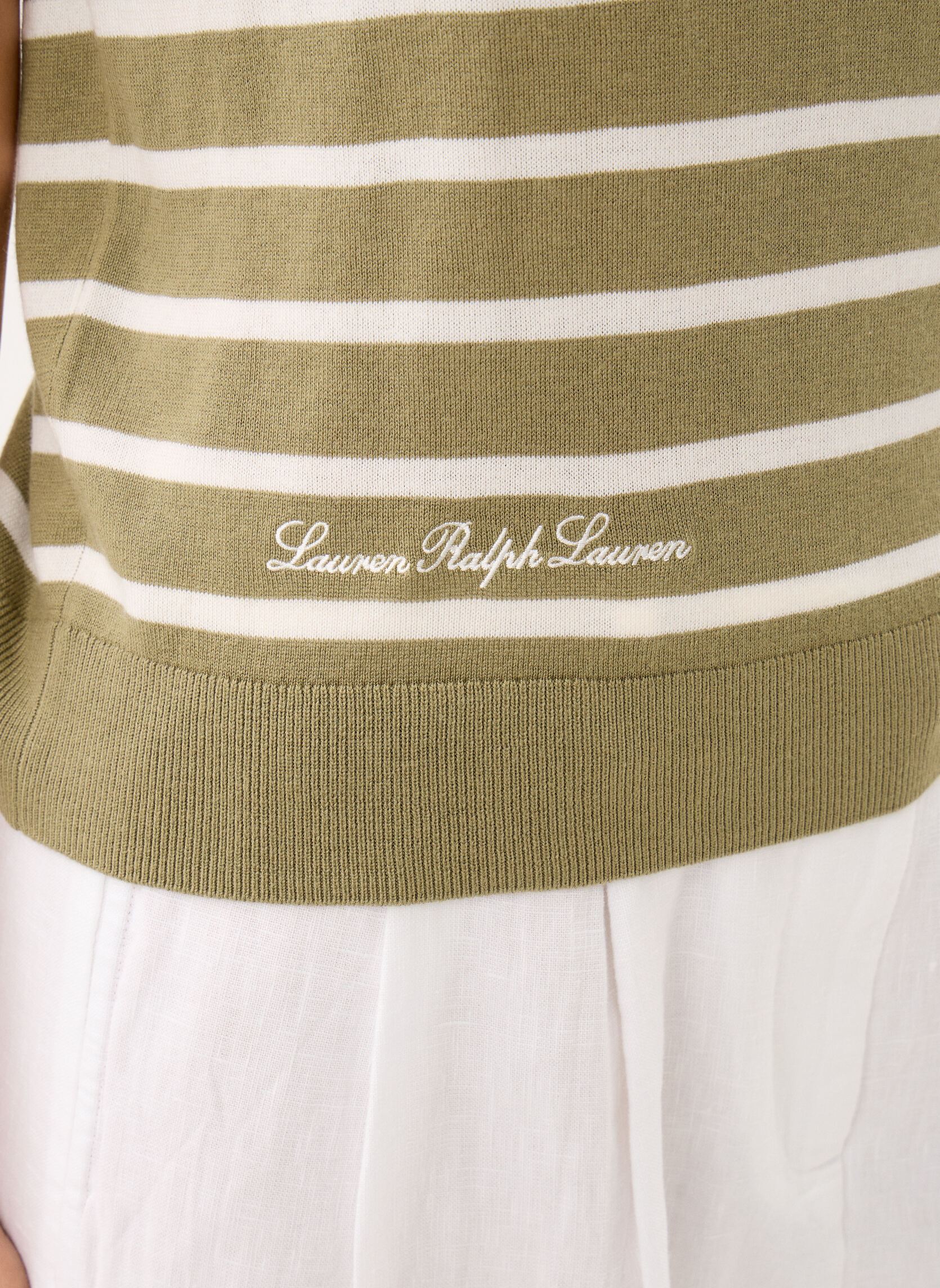 Pulls Pull manches courtes rayé 200P13973001 femme kaki Lauren Ralph Lauren Pulls Pull manches courtes rayé 200P13973001 femme kaki LIGHT AGAVE/MASCARPONE CREAM