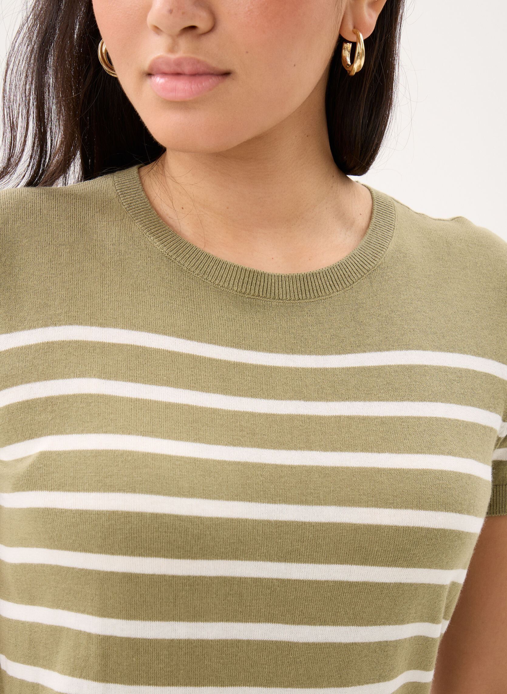 Pulls Pull manches courtes rayé 200P13973001 femme kaki Lauren Ralph Lauren Pulls Pull manches courtes rayé 200P13973001 femme kaki LIGHT AGAVE/MASCARPONE CREAM