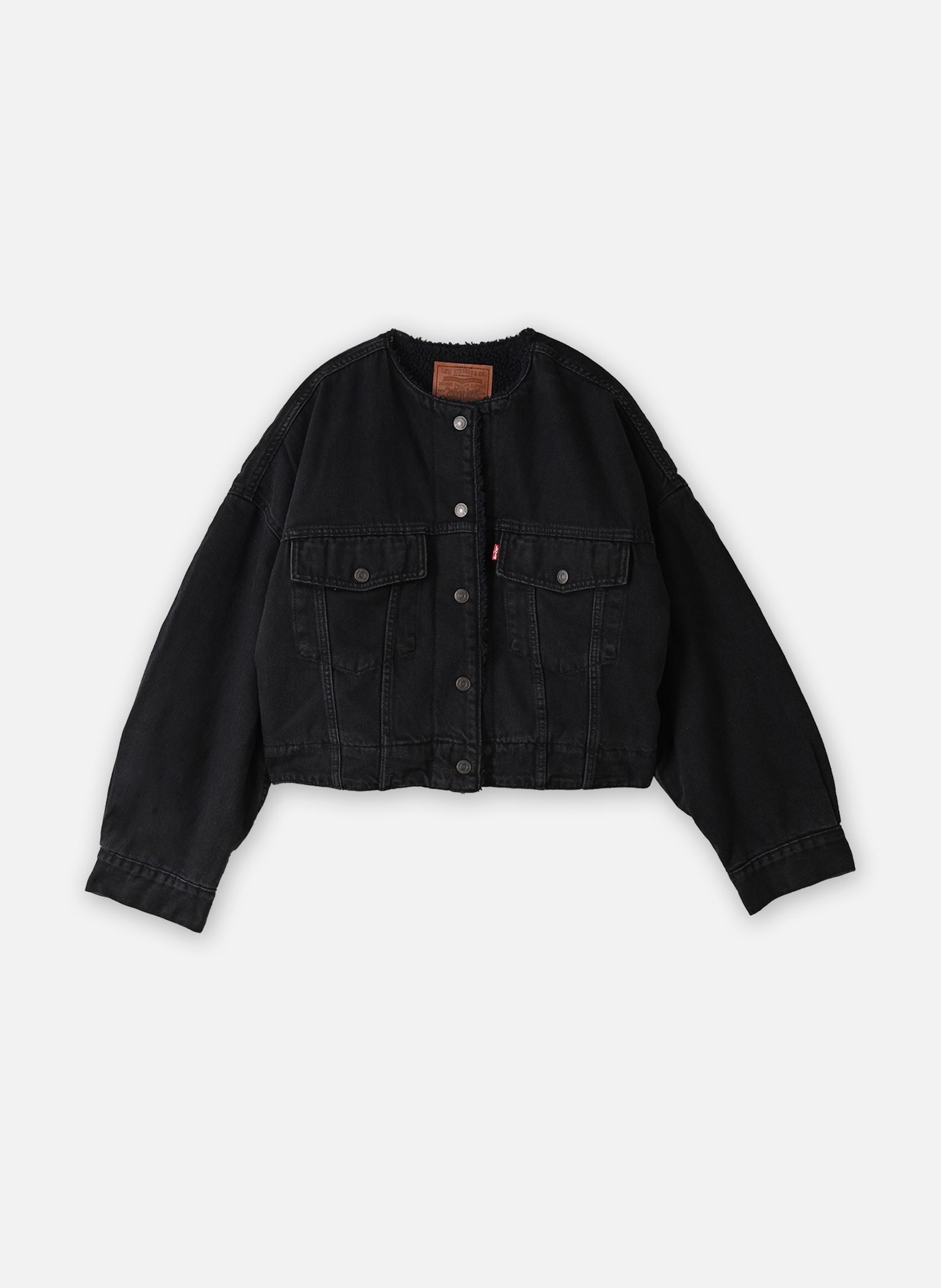 Jassen en mantels Collarless Crop Sherpa Trucker-0088Z dames zwart Levi's Jassen en mantels Collarless Crop Sherpa Trucker-0088Z dames zwart SLIGHT NIGHT PSK