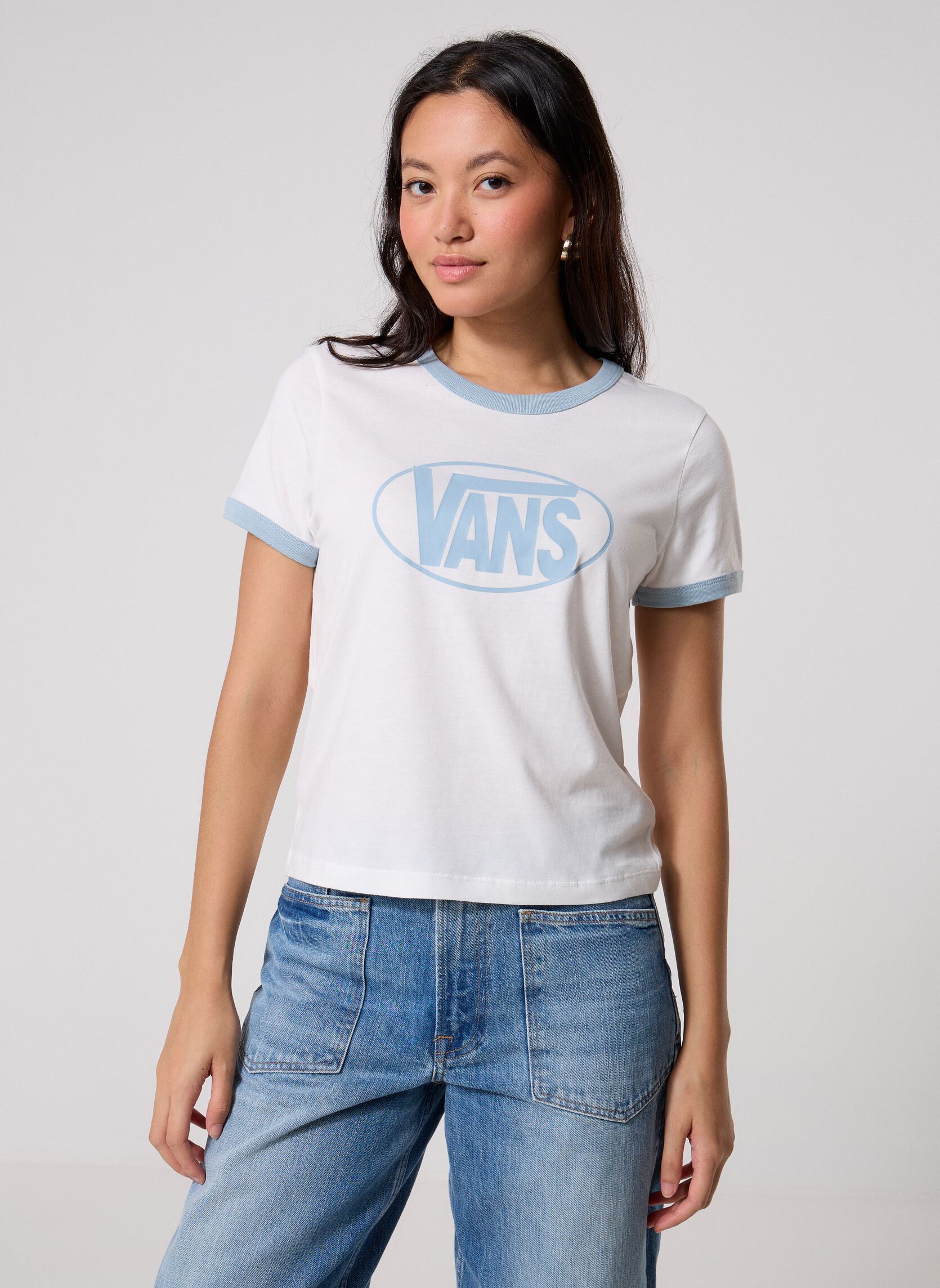 Tee-shirts Center Chest Ringer SS Tee femme blanc Vans Tee-shirts Center Chest Ringer SS Tee femme blanc WHITE