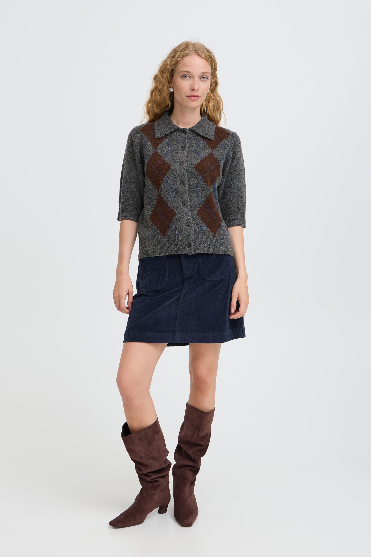 Strickjacken und Westen Byofira Cardigan damen grau B-Young Strickjacken und Westen Byofira Cardigan damen grau DARK GREY MEL. ARGYLE