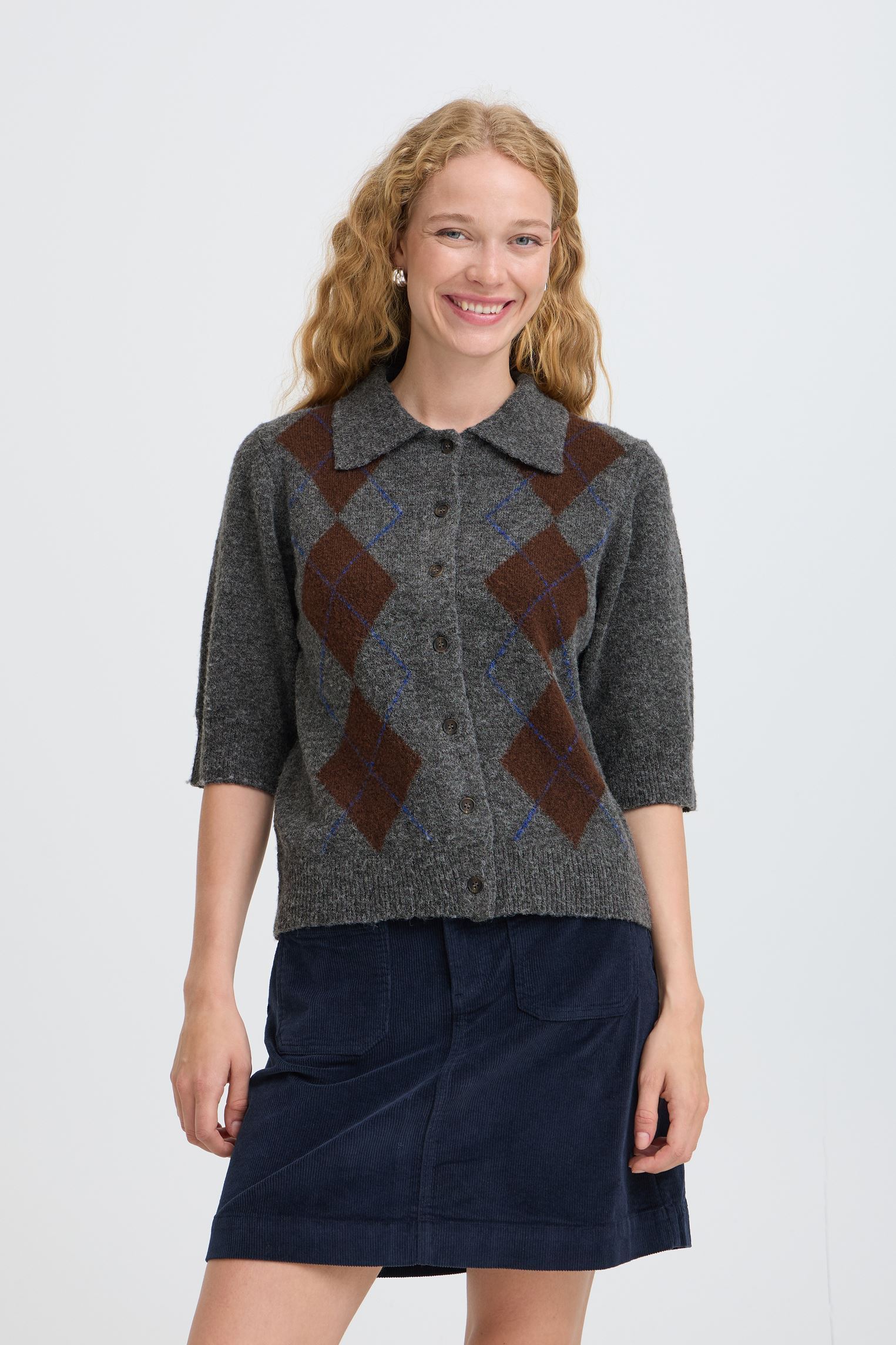 Strickjacken und Westen Byofira Cardigan damen grau B-Young Strickjacken und Westen Byofira Cardigan damen grau DARK GREY MEL. ARGYLE