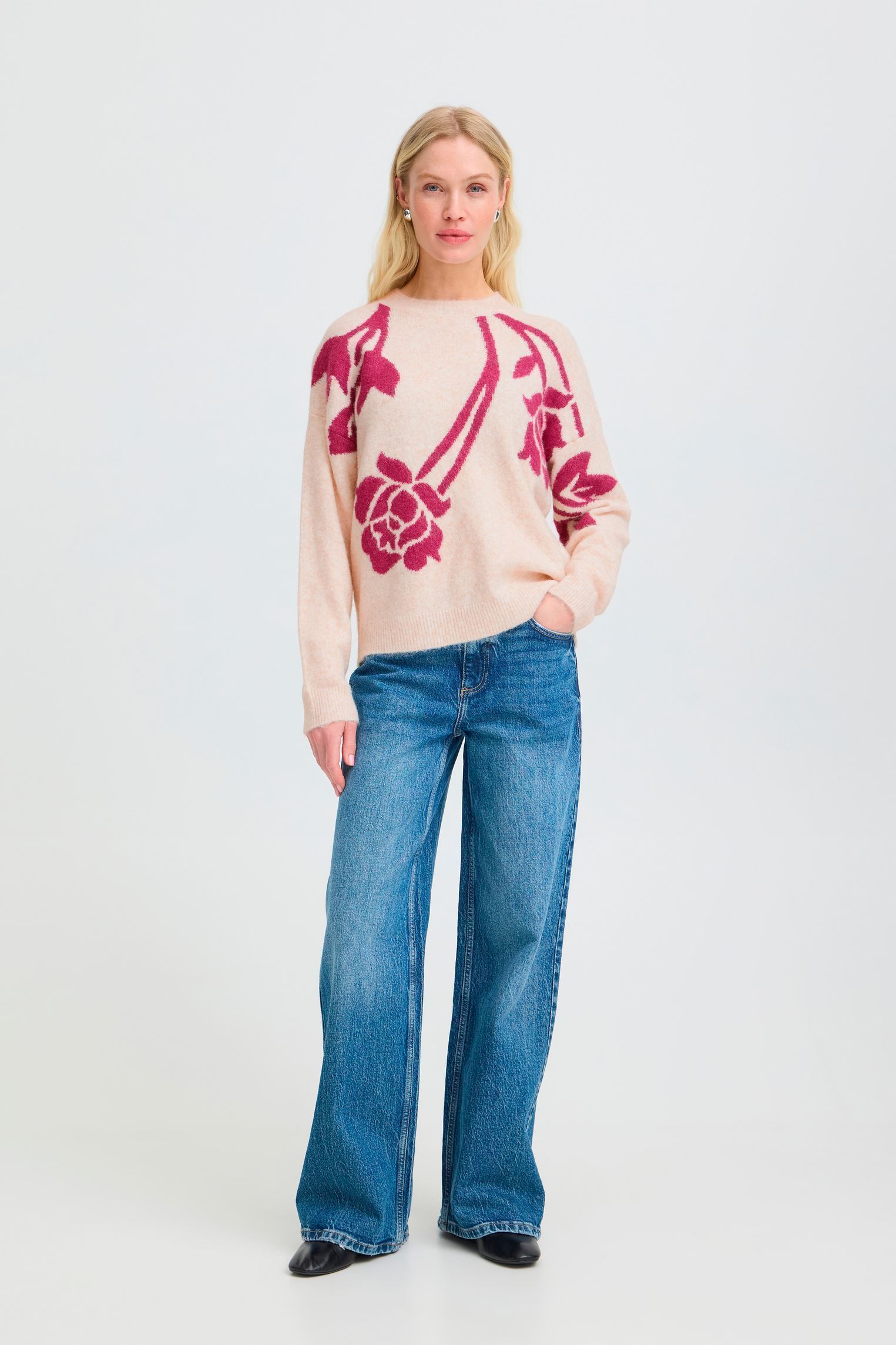 Pulls Byomea Flower Jumper 4 femme blanc B-Young Pulls Byomea Flower Jumper 4 femme blanc BIRCH/PINK ROSE