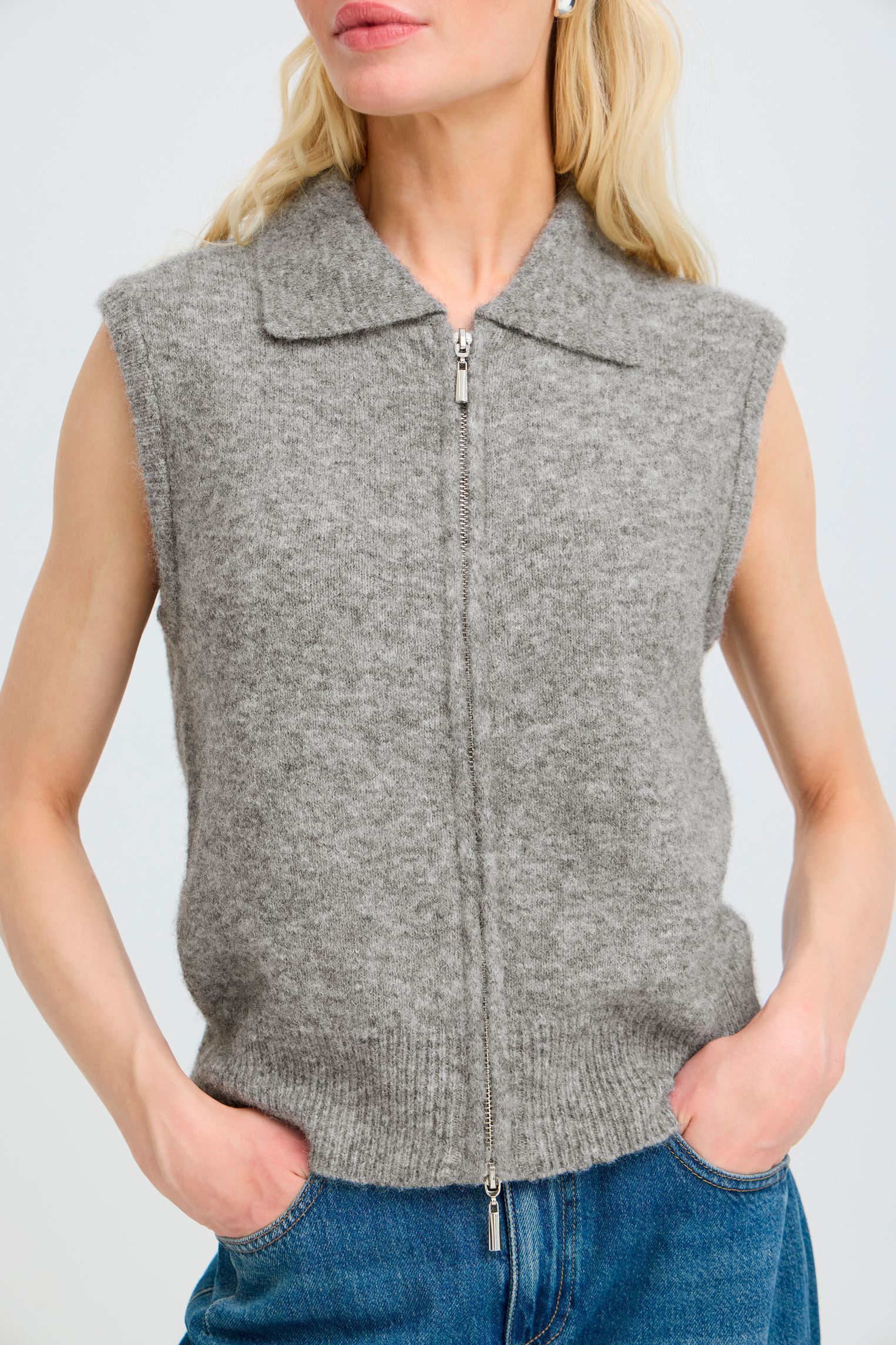 Gilets Byomea Zipper Slipover femme gris B-Young Gilets Byomea Zipper Slipover femme gris MID GREY MELANGE