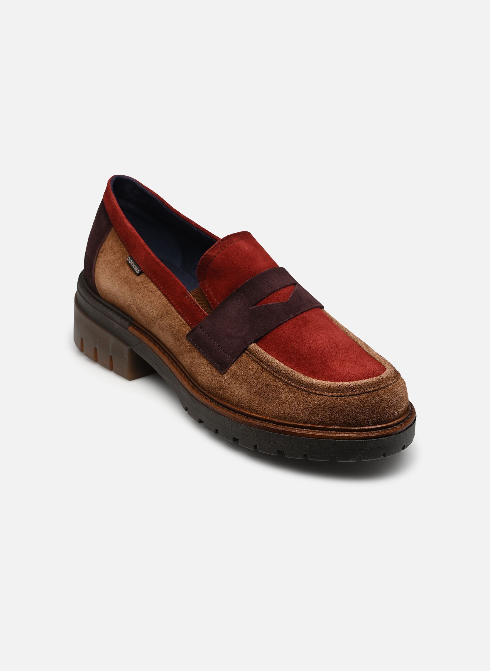 Mocassins CADY D9772 dames meerkleurig Dorking Mocassins CADY D9772 dames meerkleurig CALF+CALF+CALF TABACO + BRICK