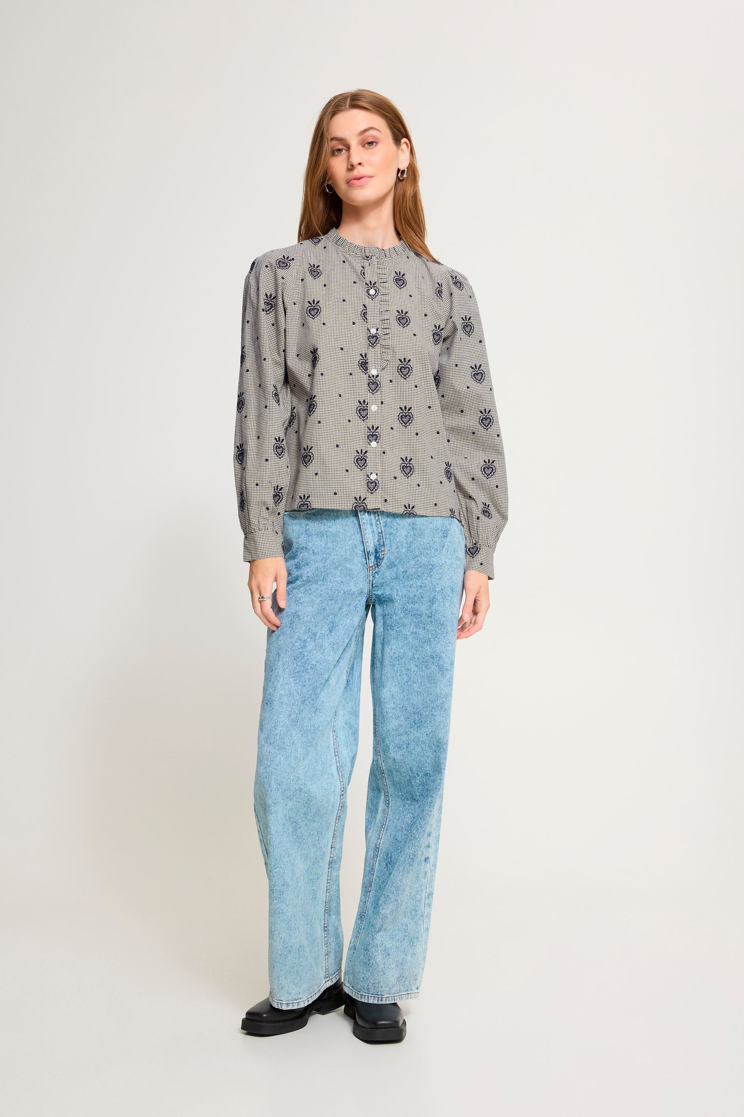 Hemden Iheloza Sh dames marine Ichi Hemden Iheloza Sh dames marine BIRCH/DARK BLUE CHECK W. EMB