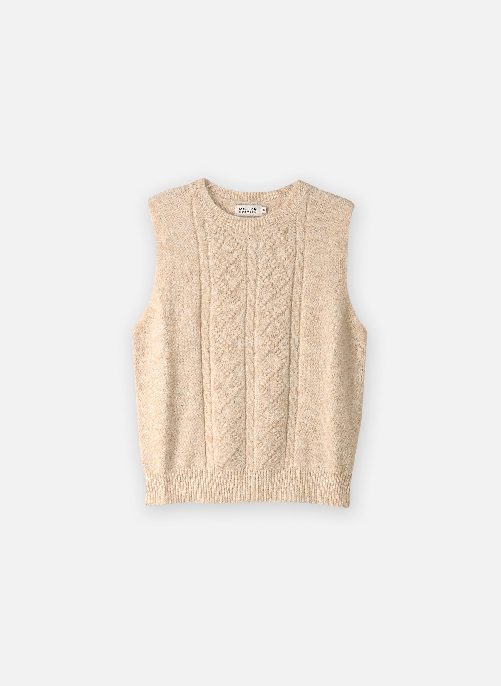 Pulls Ladies Knitted Sleeveless Sweater-LA2046 femme beige Molly Bracken Pulls Ladies Knitted Sleeveless Sweater-LA2046 femme beige CREAM