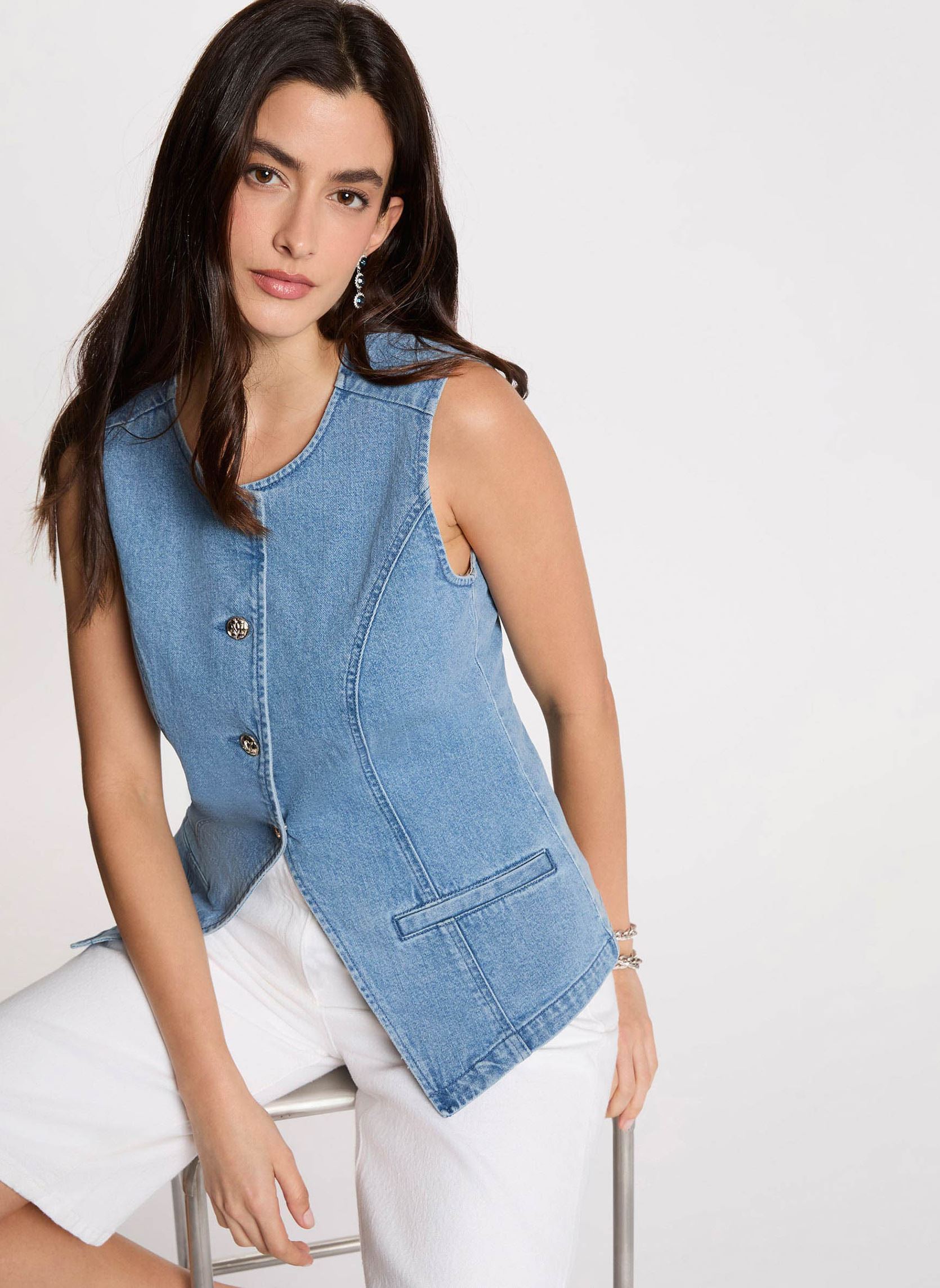 Gilet jean sans manches double stone femme - vue 2