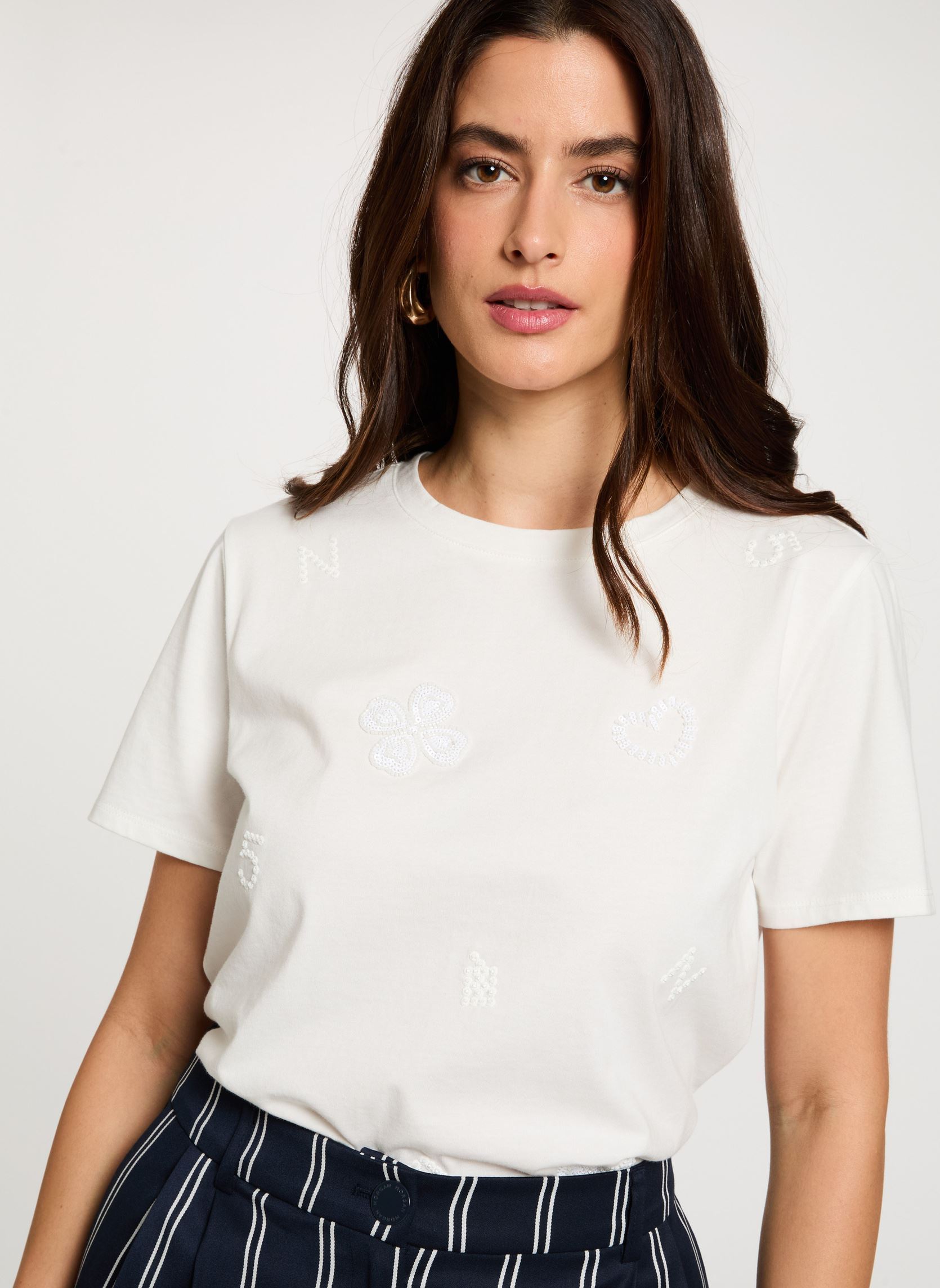 T shirt brodé col rond femme - vue 2