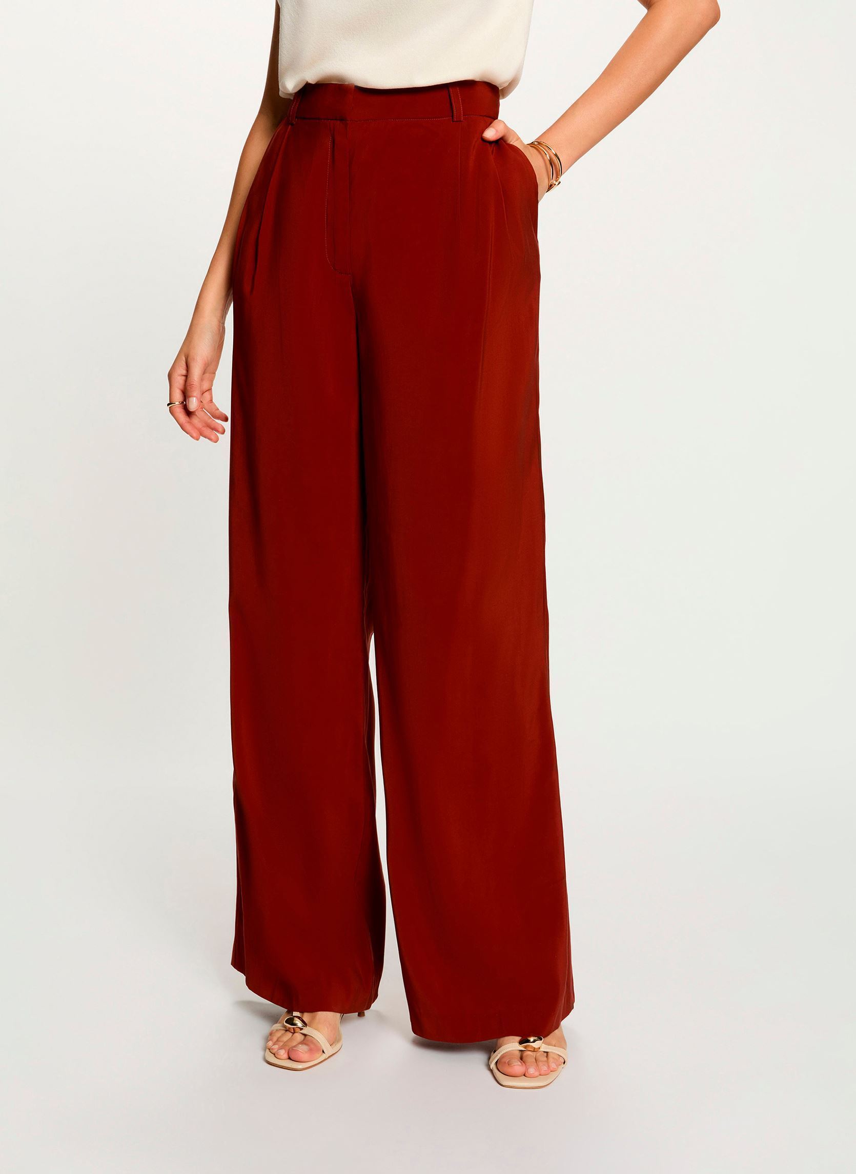 Pantalon large fluide cognac femme - vue 2