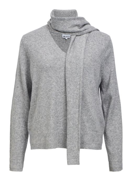 OBJECT Truien Objchuma L/S Lo Knit Scarf Pullover Noos dames grijs