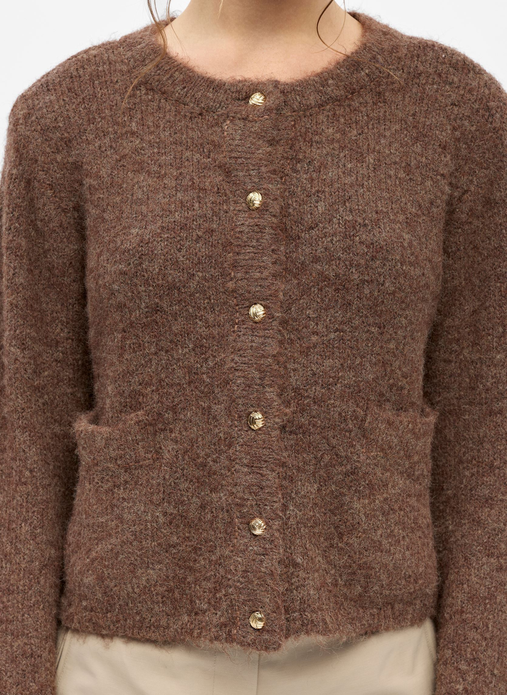 Truien Objsaggia Re L/S Knit Cardigan Noos dames bruin OBJECT Truien Objsaggia Re L/S Knit Cardigan Noos dames bruin CARAFE
