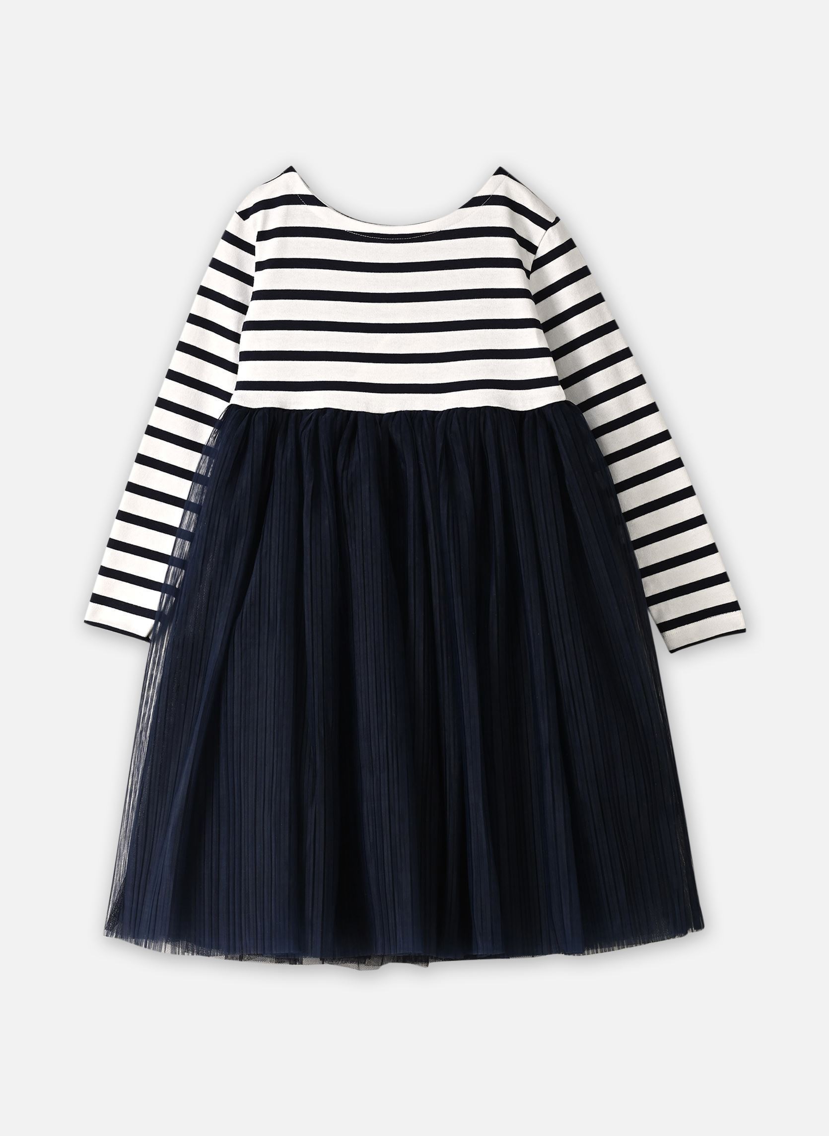 Robes ROBE ML TULLE fille marine Petit Bateau Robes ROBE ML TULLE fille marine MARSHMALLOW/SMOKING