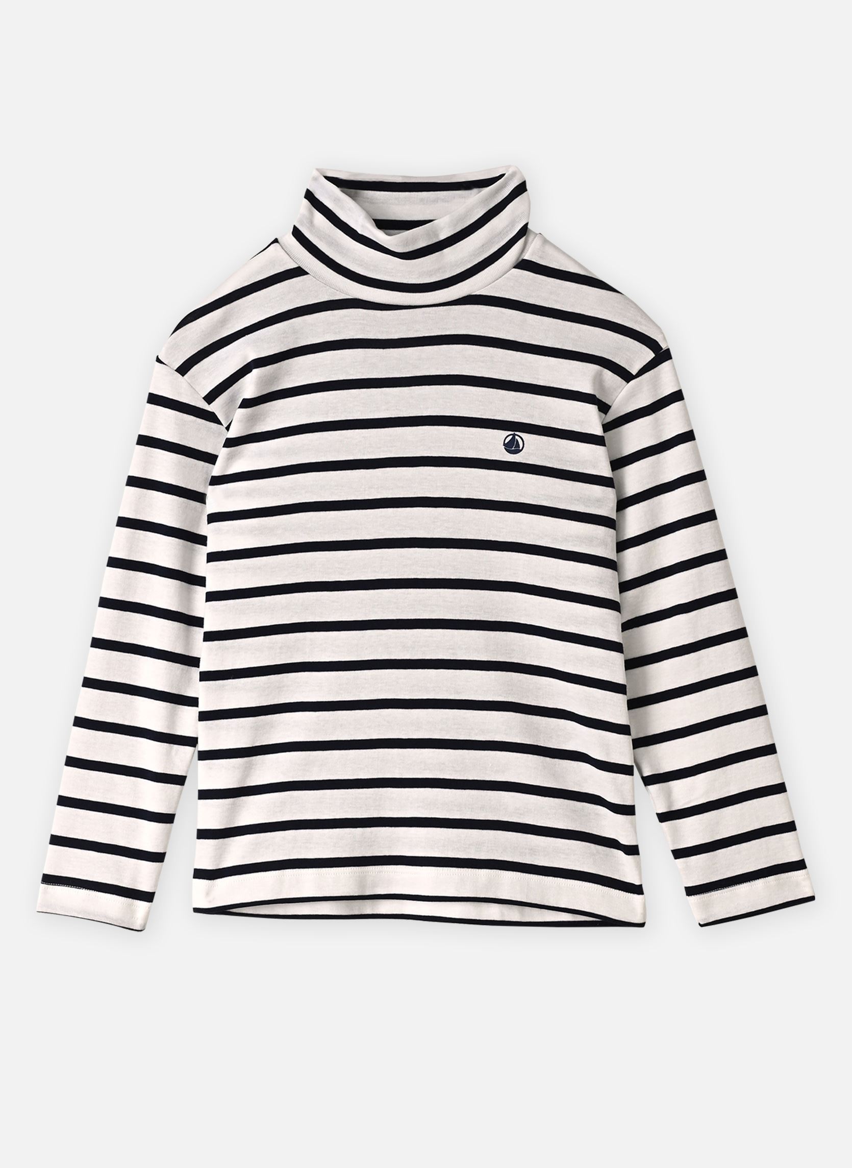 T-shirts Tee-Shirt L'Iconique ML Col Roulé Marini jongens wit Petit Bateau T-shirts Tee-Shirt L'Iconique ML Col Roulé Marini jongens wit MARSHMALLOW/SMOKING