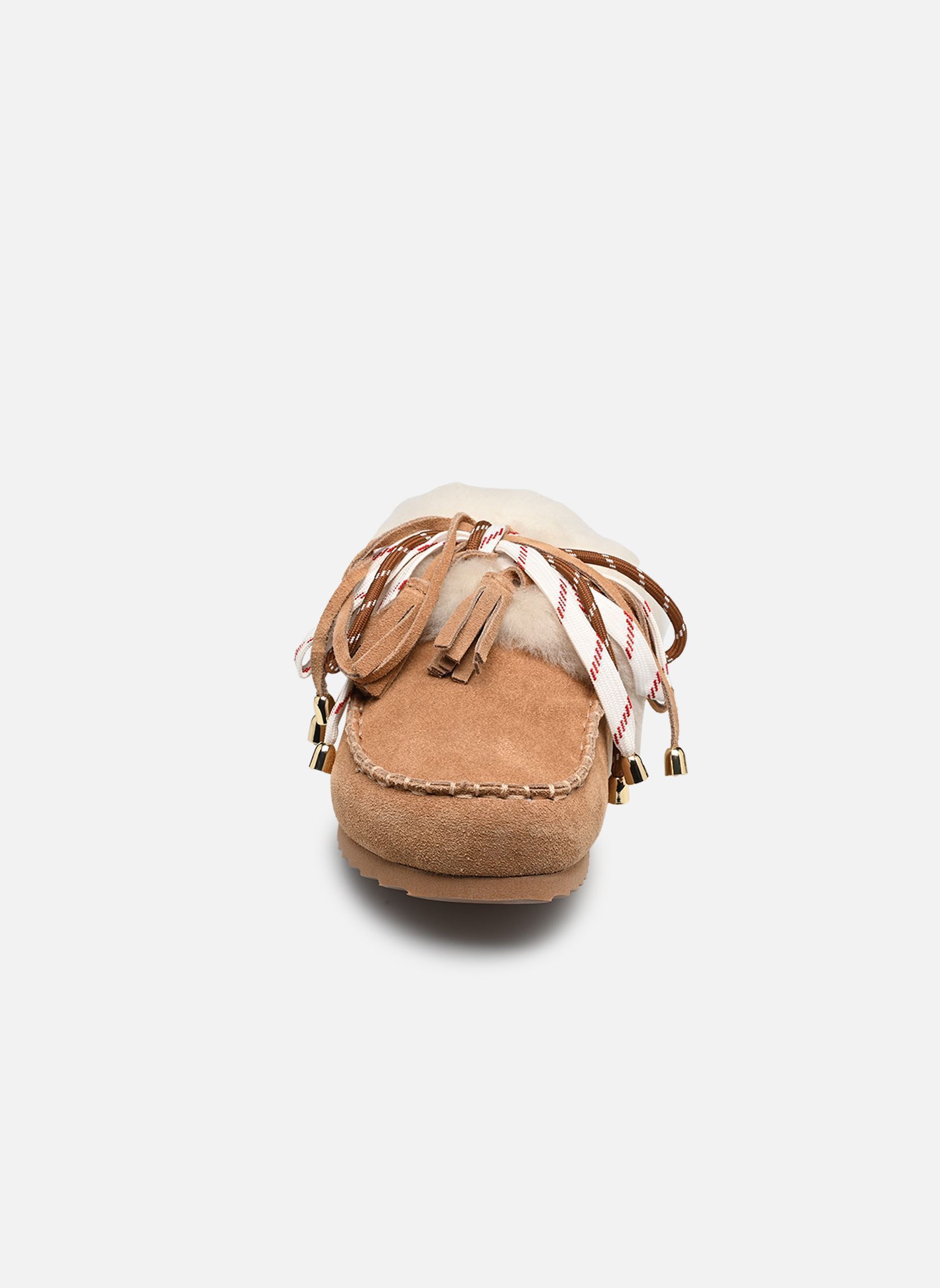 Pantoletten Laced up sabot sheepskin fur damen braun Colors of California Pantoletten Laced up sabot sheepskin fur damen braun TAN