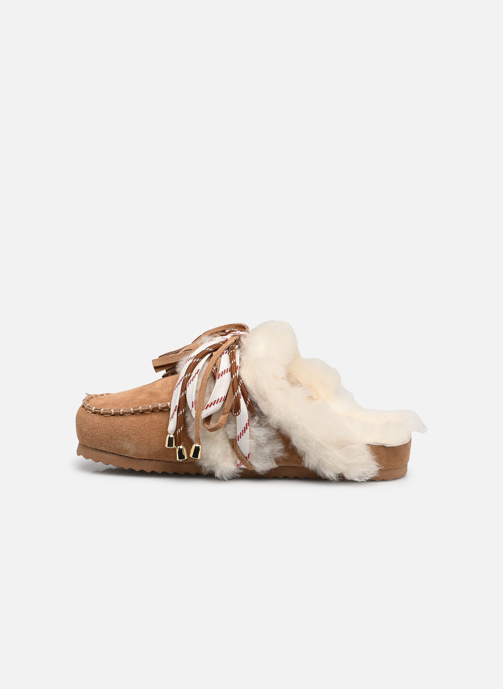 Pantoletten Laced up sabot sheepskin fur damen braun Colors of California Pantoletten Laced up sabot sheepskin fur damen braun TAN