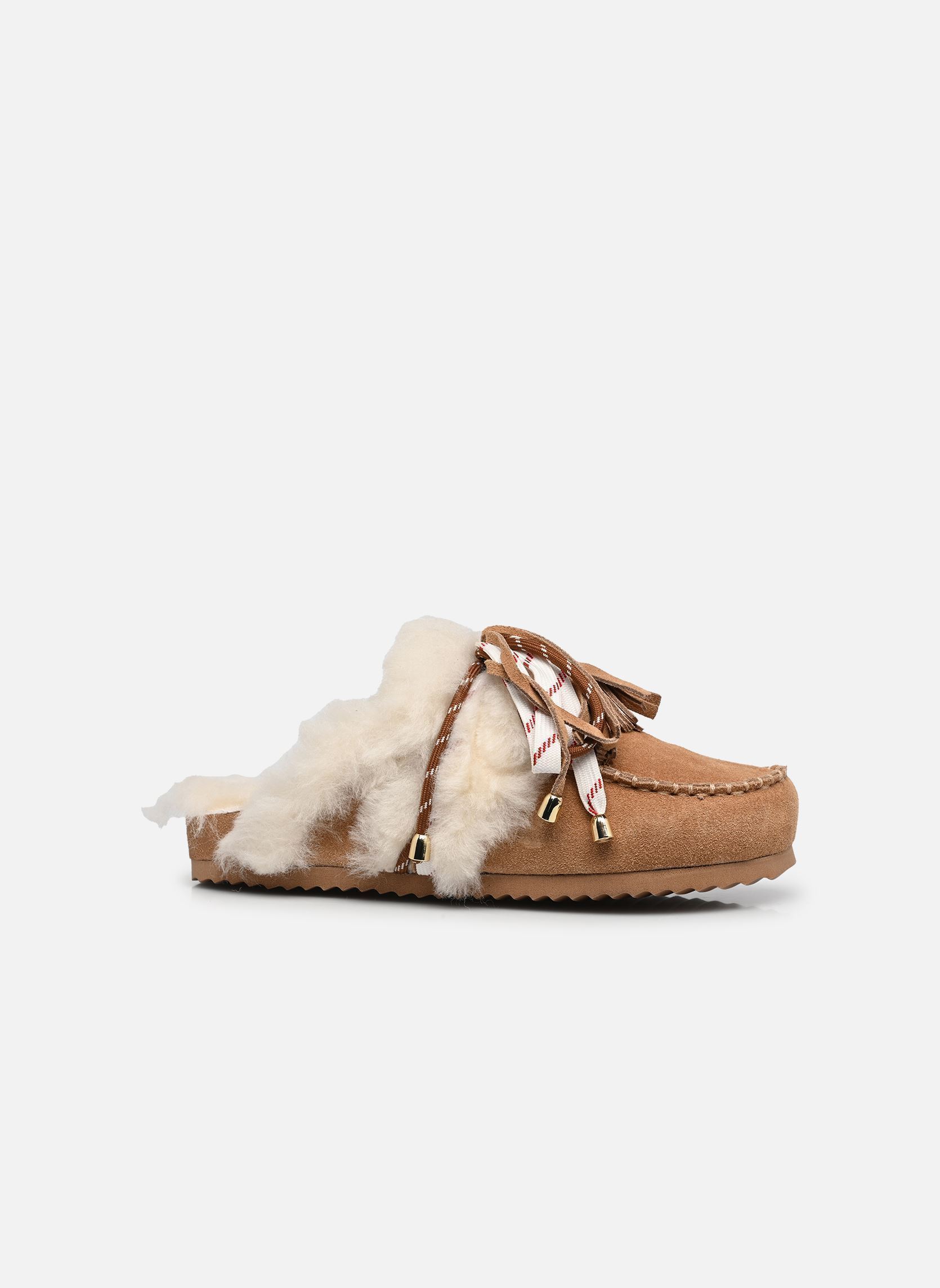 Pantoletten Laced up sabot sheepskin fur damen braun Colors of California Pantoletten Laced up sabot sheepskin fur damen braun TAN