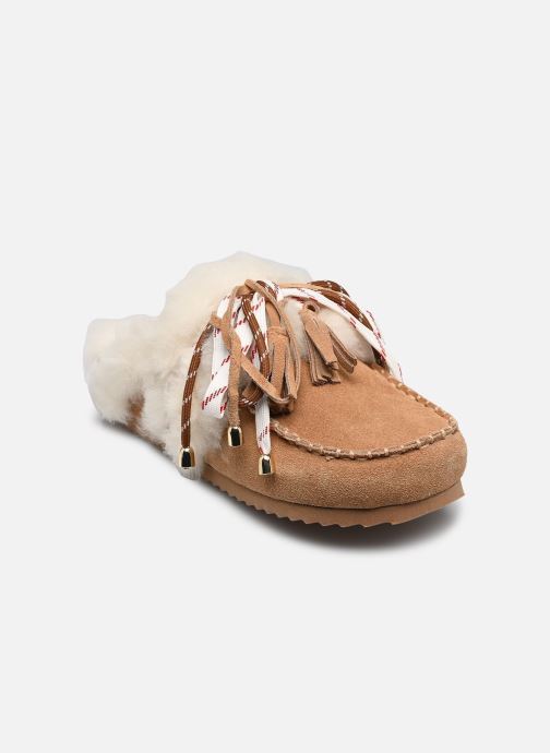 Colors of California Pantoletten Laced up sabot sheepskin fur damen braun