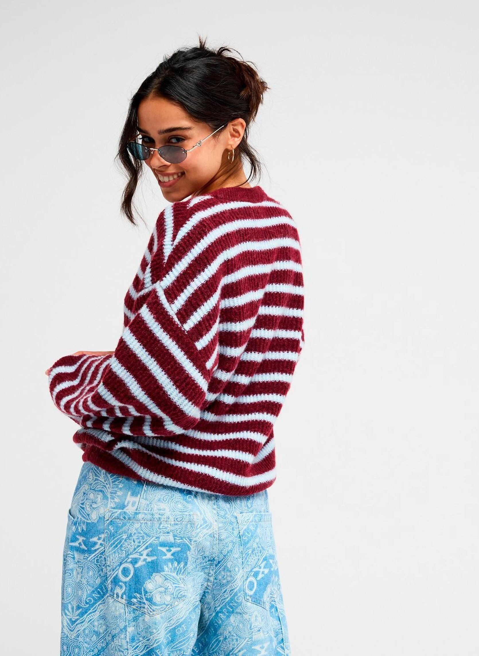 Strickjacken und Westen Deepoceanstripe damen bordeaux Roxy Strickjacken und Westen Deepoceanstripe damen bordeaux BEET RED ALL STAR STRIPE