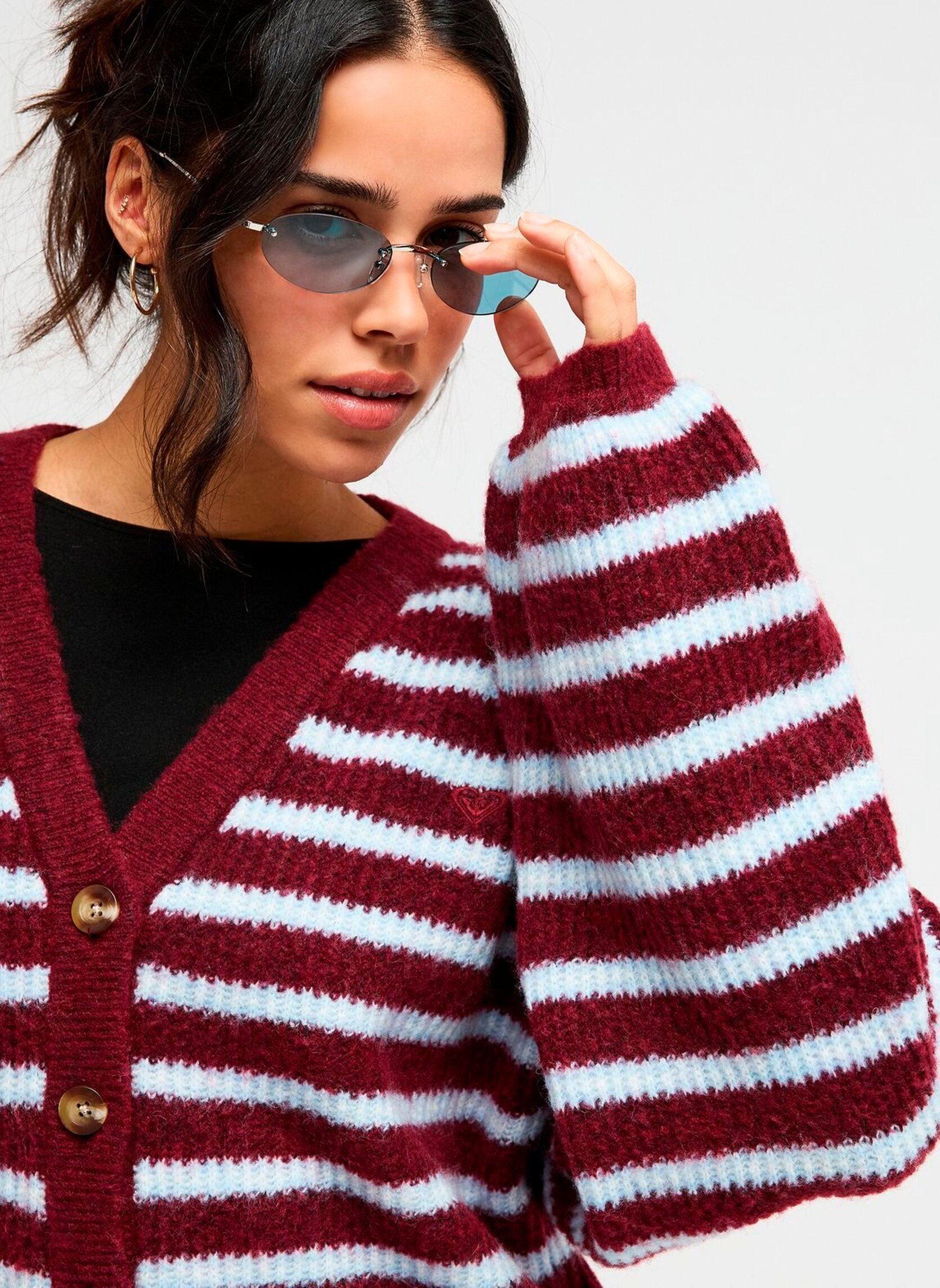 Strickjacken und Westen Deepoceanstripe damen bordeaux Roxy Strickjacken und Westen Deepoceanstripe damen bordeaux BEET RED ALL STAR STRIPE