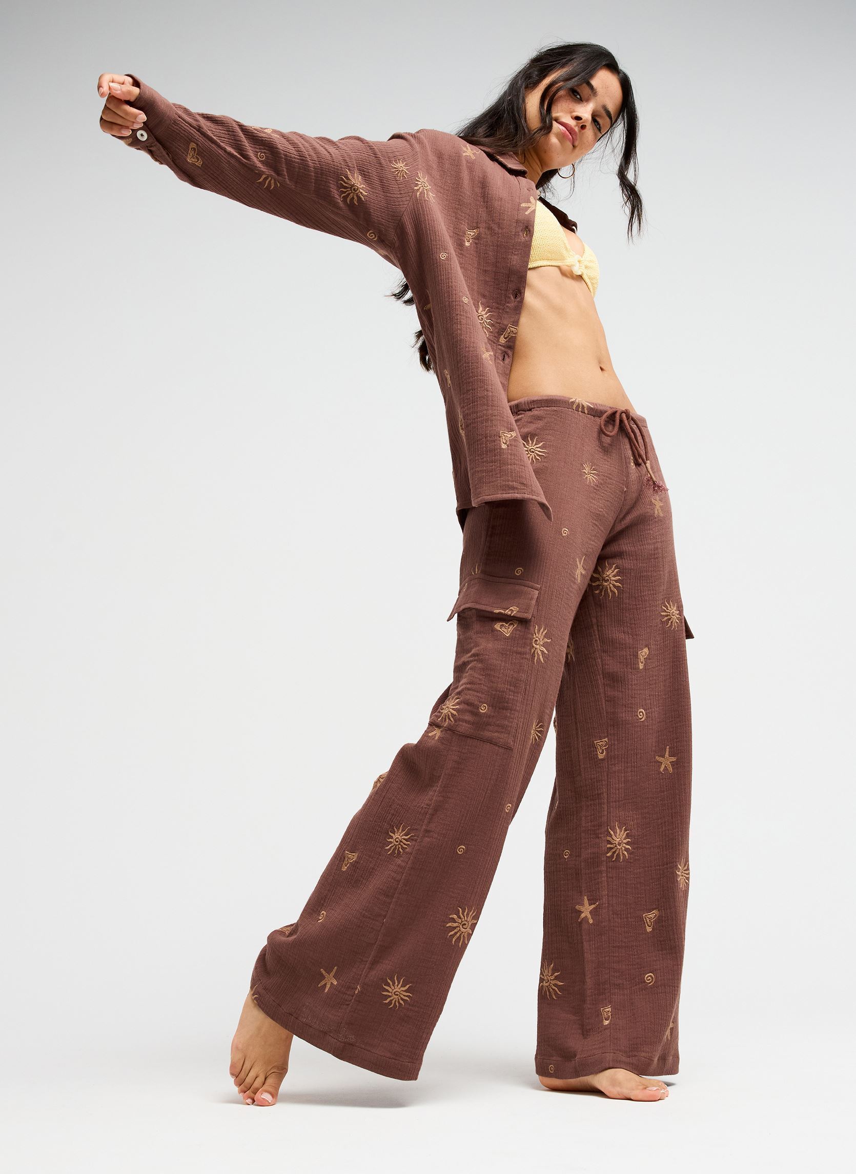 Pantalons larges Stardust Sand femme marron Roxy Pantalons larges Stardust Sand femme marron PEPPER CORN SUNNY DITSY