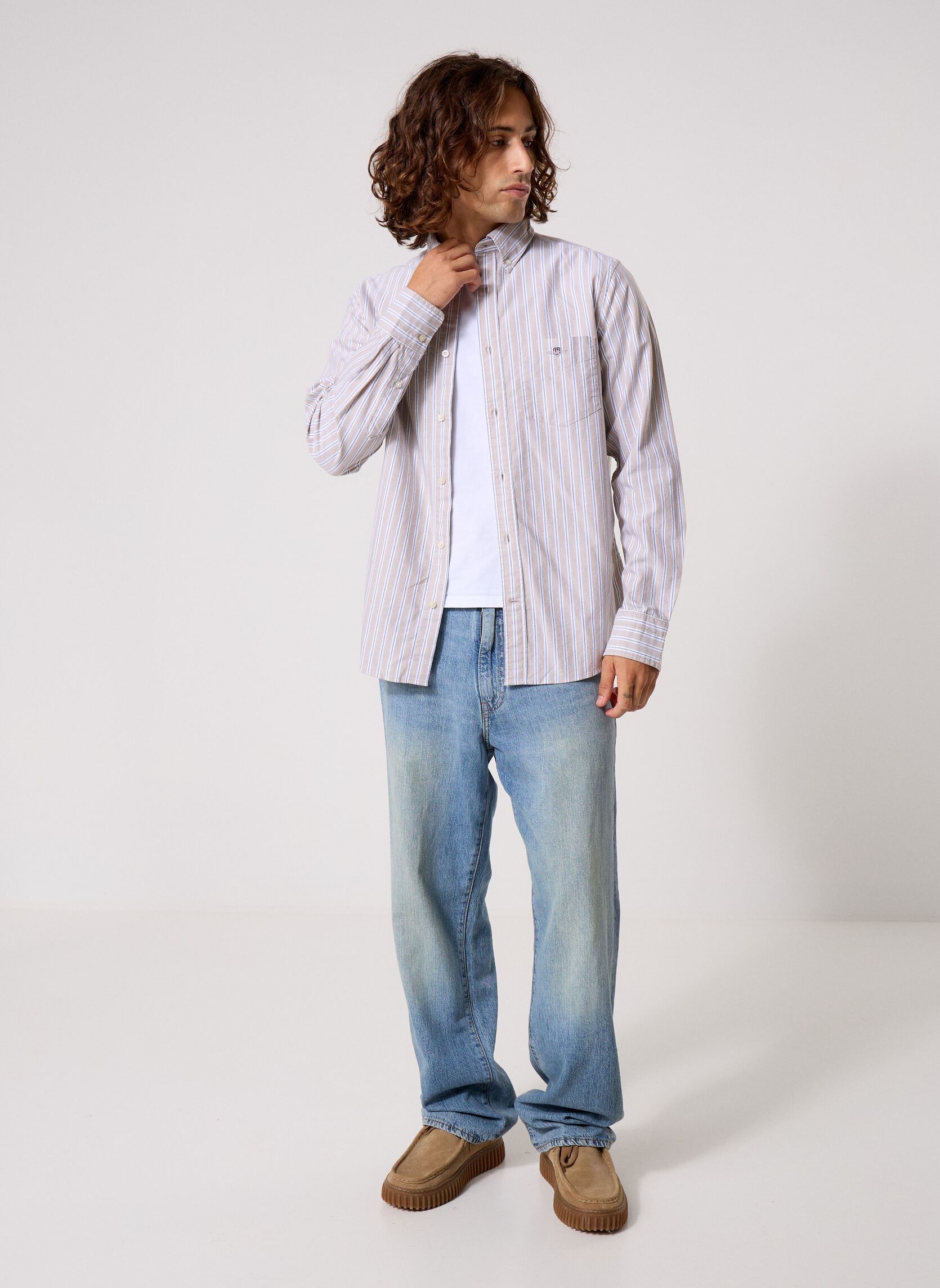 Chemises Reg Classic Oxford Stripe Shirt homme beige GANT Chemises Reg Classic Oxford Stripe Shirt homme beige LIGHT TAUPE