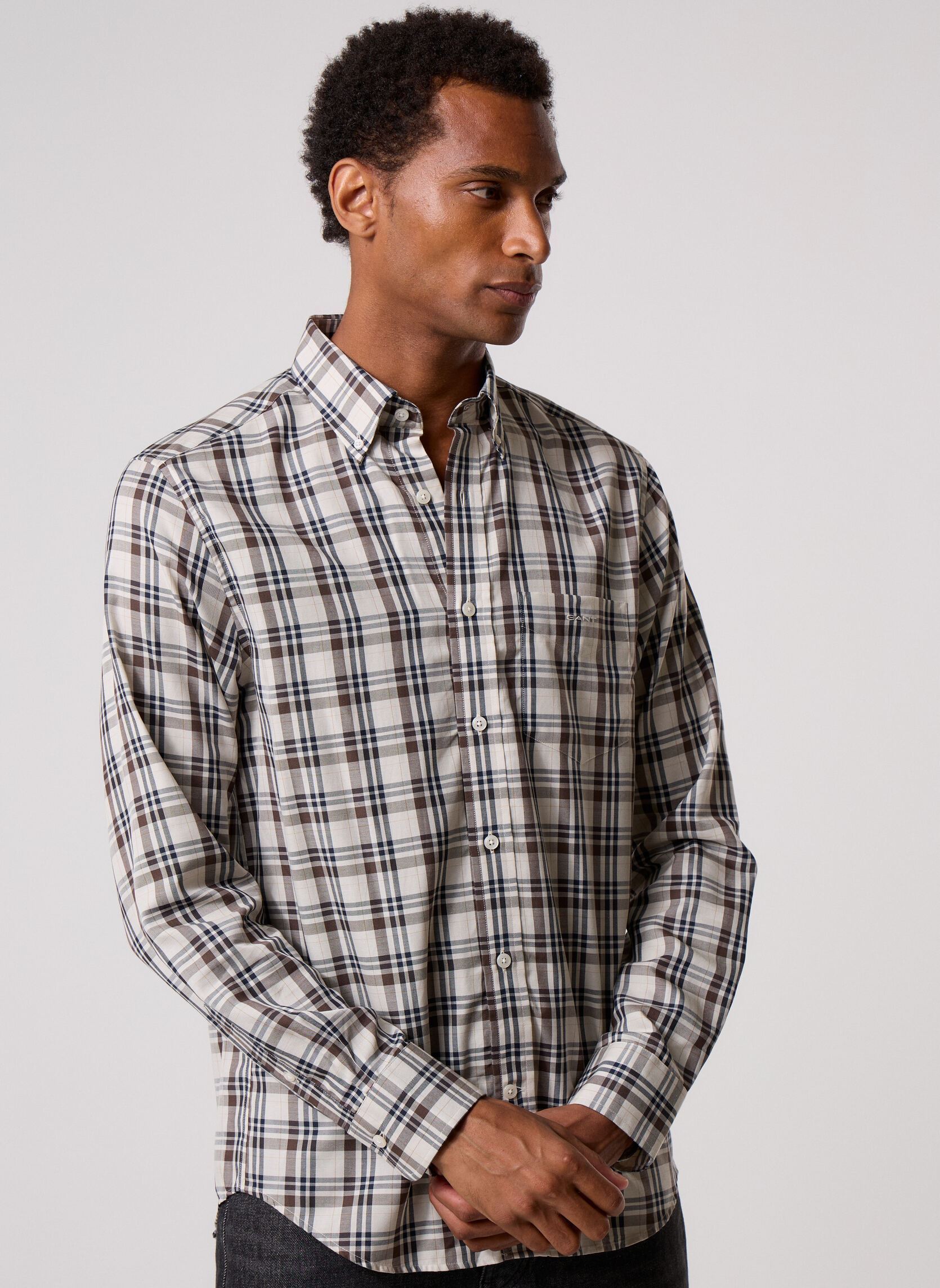 Chemises Reg Twill Check Shirt homme marron GANT Chemises Reg Twill Check Shirt homme marron SAND
