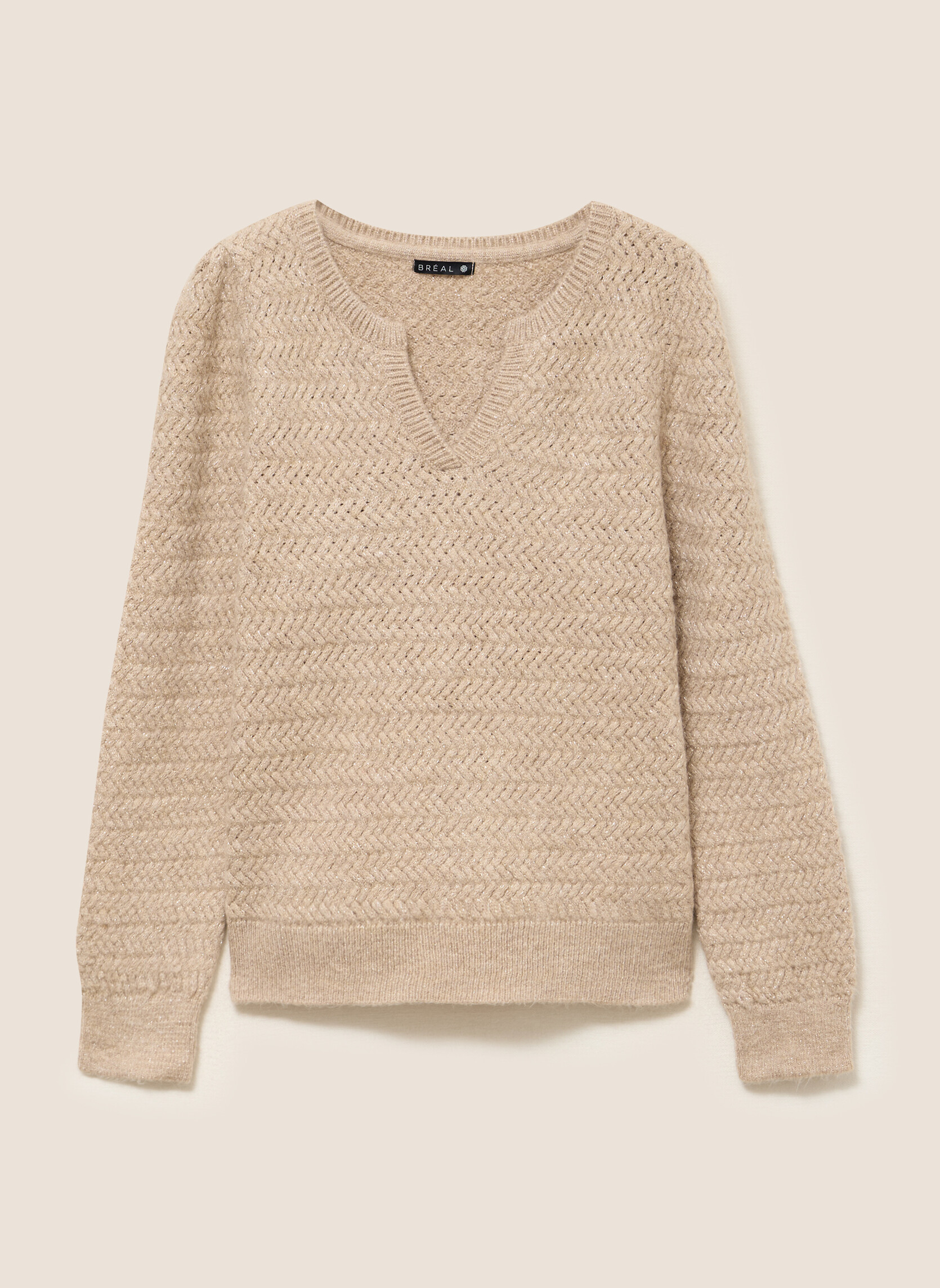 Pull Col V Beige Tehen - Femme - Taille 3 (M) - Occasion Très Bon état
