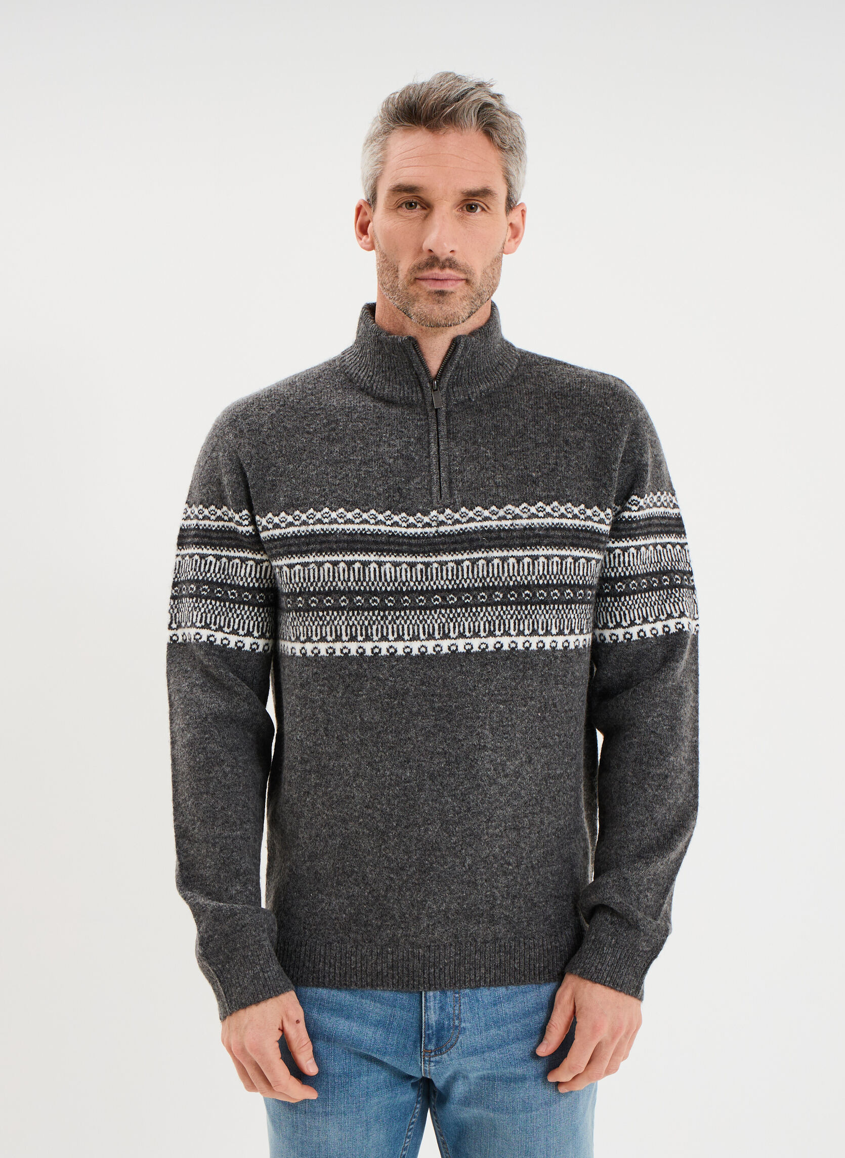 Pull Fille Lulurain Fair Isle, Gris, 7 Ans - Occasion Parfait état, Motif Jacquard