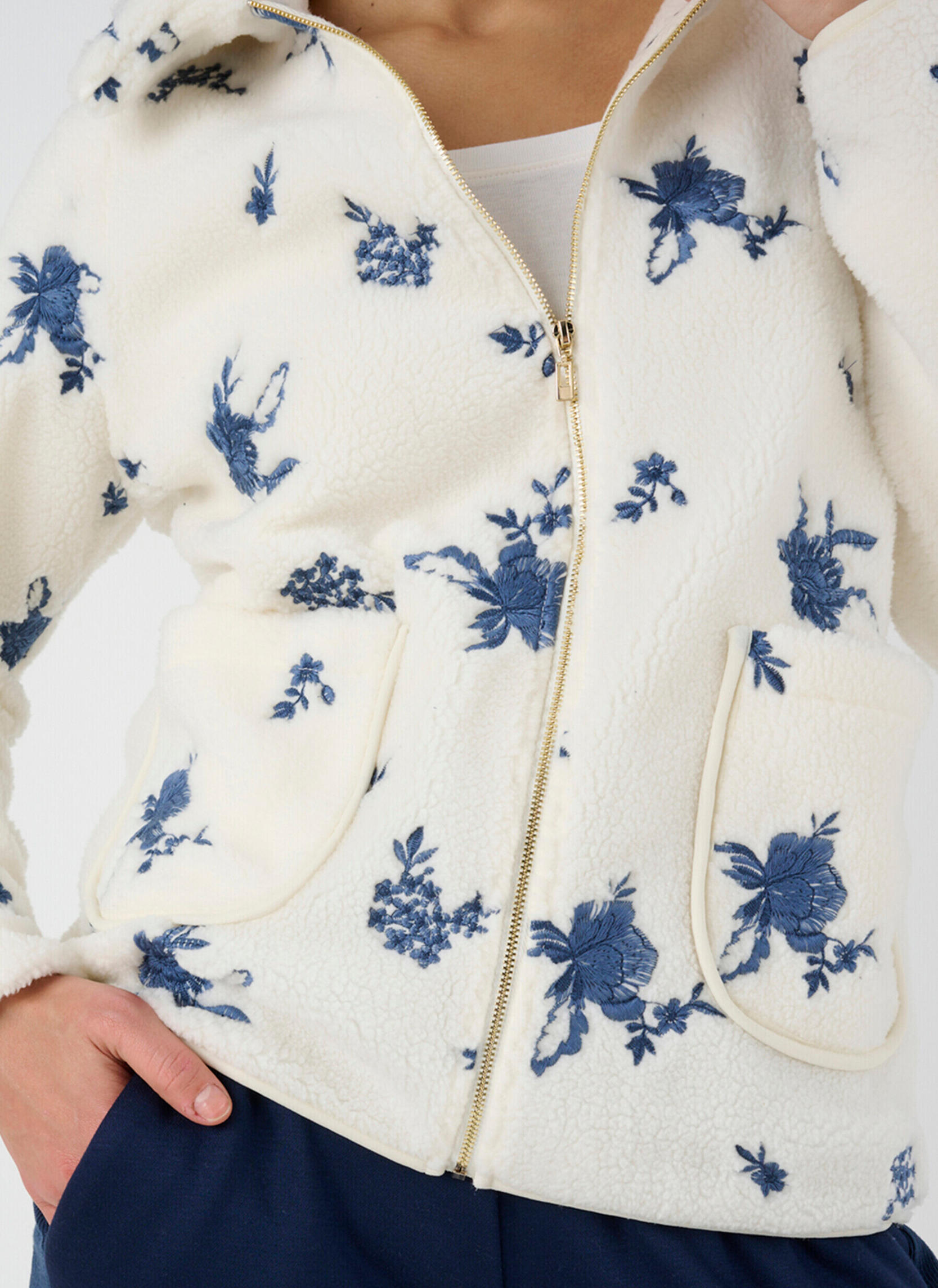 Veste Longue Blanche Brodée Col Mao - Taille M Occasion Très Bon État